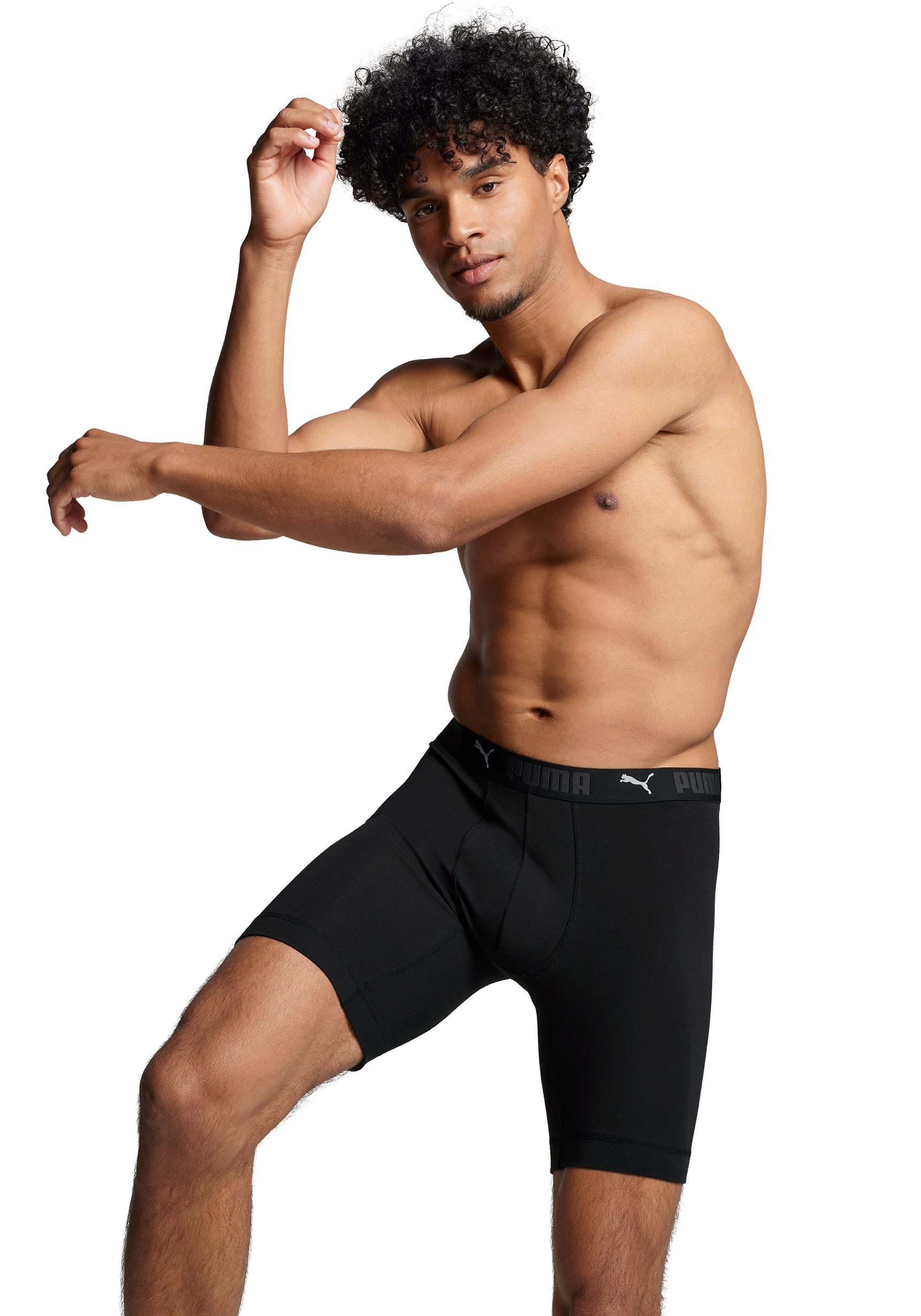 PUMA Boxershorts PUMA MEN SPORT COTTON LONG BOXERS 2P (Packung, 2er Pack) mit Markenschriftzug im Bund