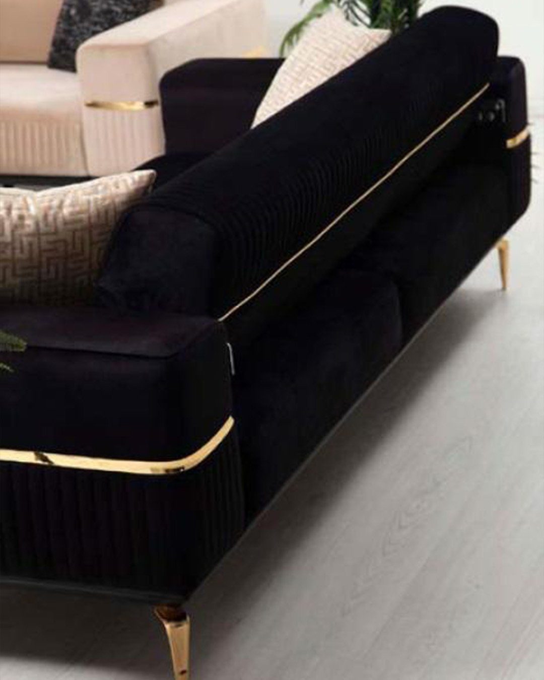 Möbel 3+1 Polster, JVmoebel Sessel Made Garnitur Beige/Schwarz Sofas in Sofagarnitur Sitz Europe Sofa Sofa