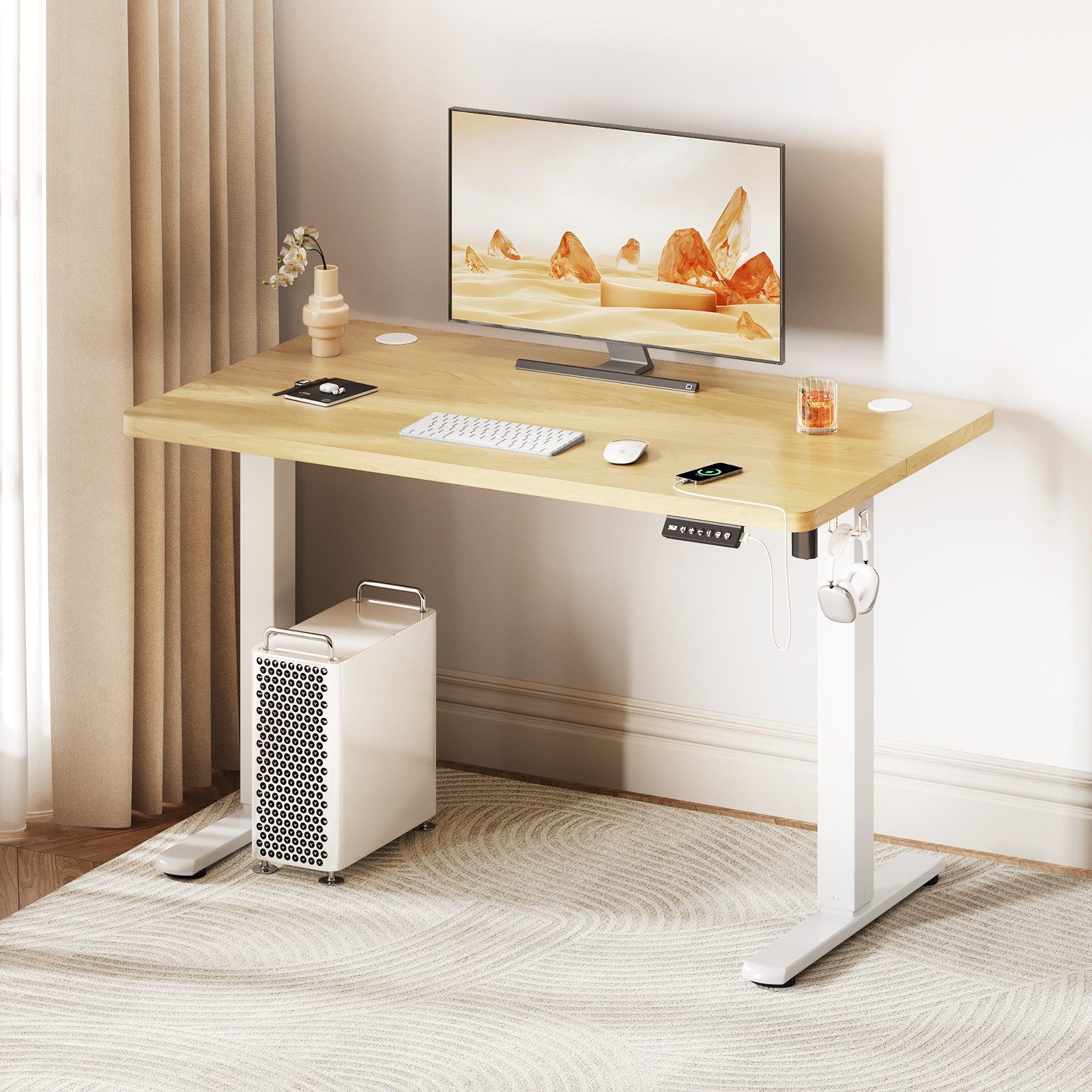 HOMALL Schreibtisch Schreibtisch Höhenverstellbarer mit Gedächtnis und Sitzerinnerung (2-lagige Hohenverstellung mit sitzender Erinnerungsfunktion und USB-Ladeanschluss)