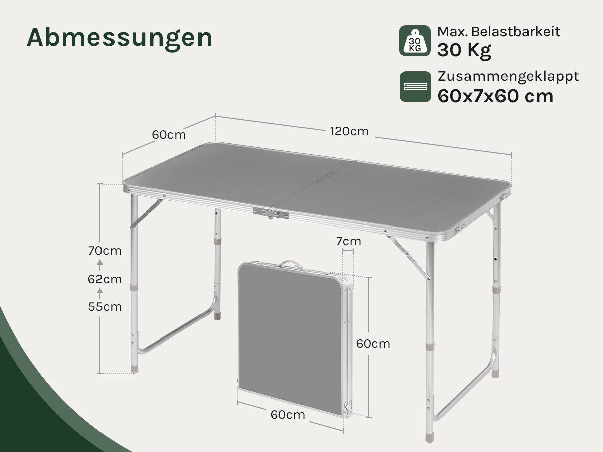 Woltu Campingtisch (1-St), Klapptisch, höhenverstellbar, aus Aluminium MDF