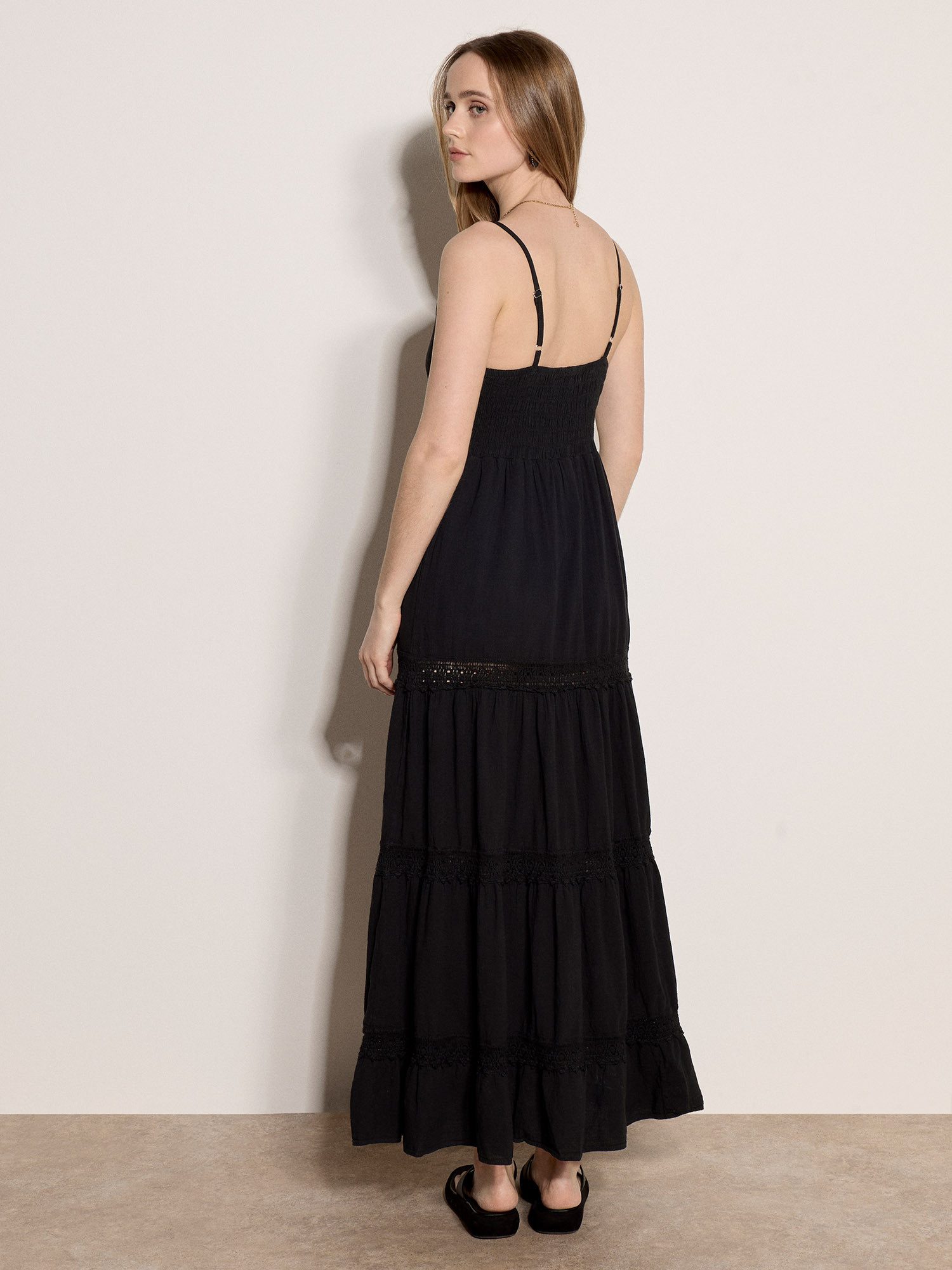 Apricot Spitzenkleid Maxikleid mit Häkelverzierung – Bild 4 von 4