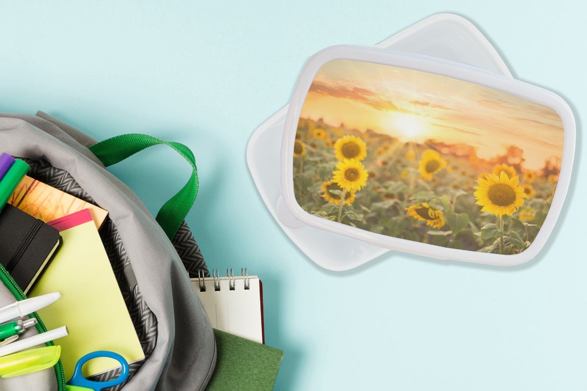 MuchoWow Lunchbox Sonnenblume - Sonne für und und Kinder (2-tlg), Jungs Erwachsene, Kunststoff, für weiß - Blumen, Brotbox Mädchen Brotdose