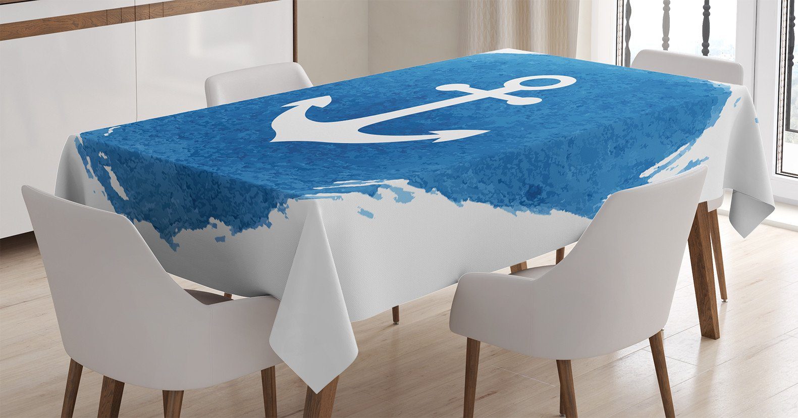 Abakuhaus Tischdecke Farbfest Waschbar Für den Außen Bereich geeignet Klare Farben, Blau Weiss Tief unten Meeresstille