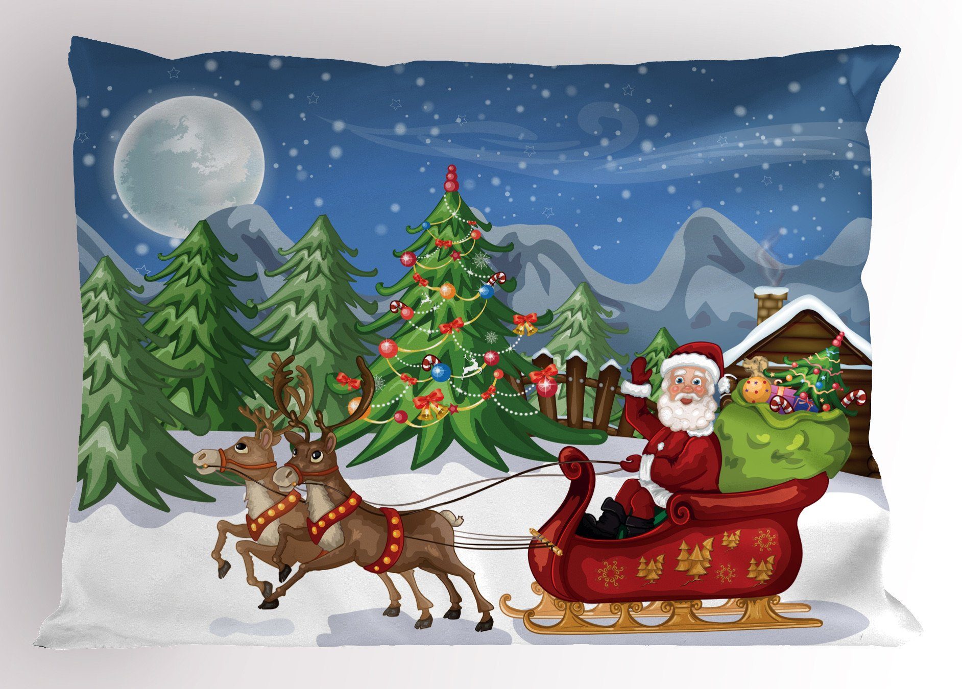 Size Kissenbezüge Schneewehe Abakuhaus King Gedruckter Stück), Rentiere Kissenbezug, Dekorativer Standard Weihnachten (1