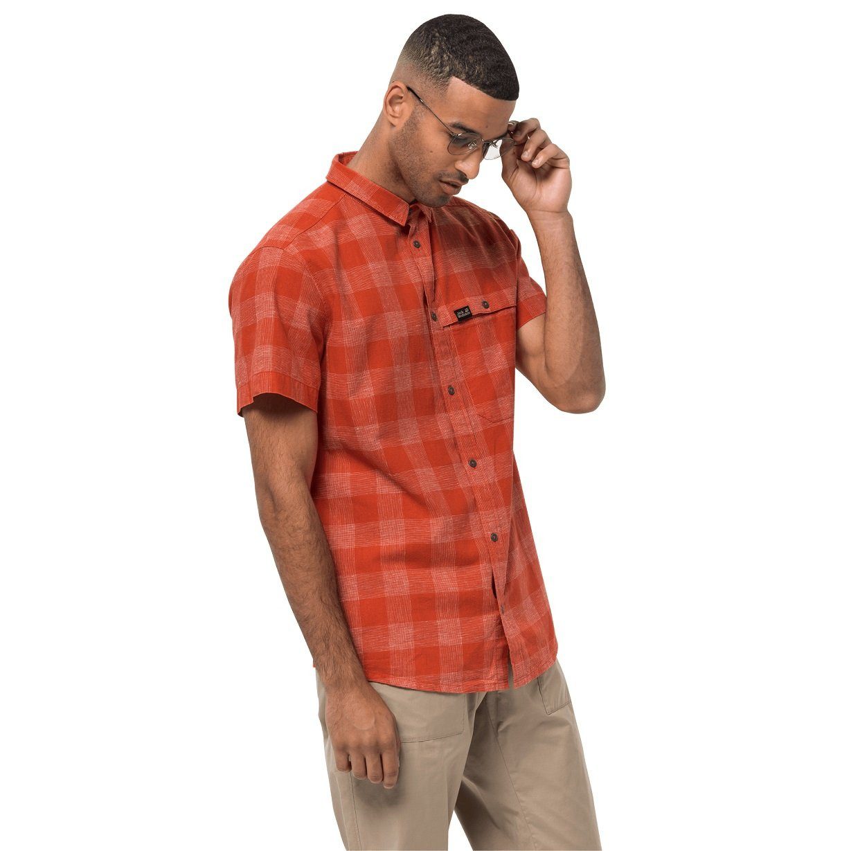 Jack Wolfskin Outdoorhemd Freizeit- und Reisehemd kurzarm Highlands rot Herren