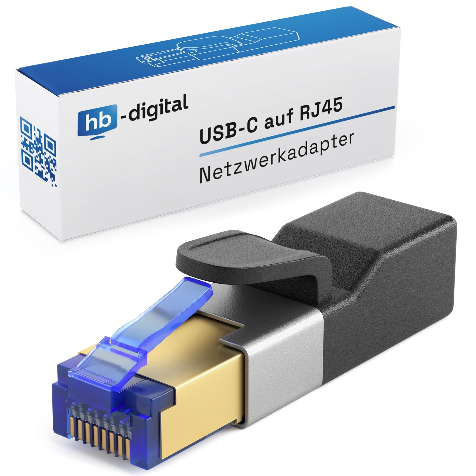 HB-DIGITAL Netzwerkstecker USB C Netzwerkadapter RJ45 Stecker Buchse 1Gbps USB 3.0, Robuster Kunststoff, vergoldete RJ45-Pins, vernickelte USB-C-Buchse