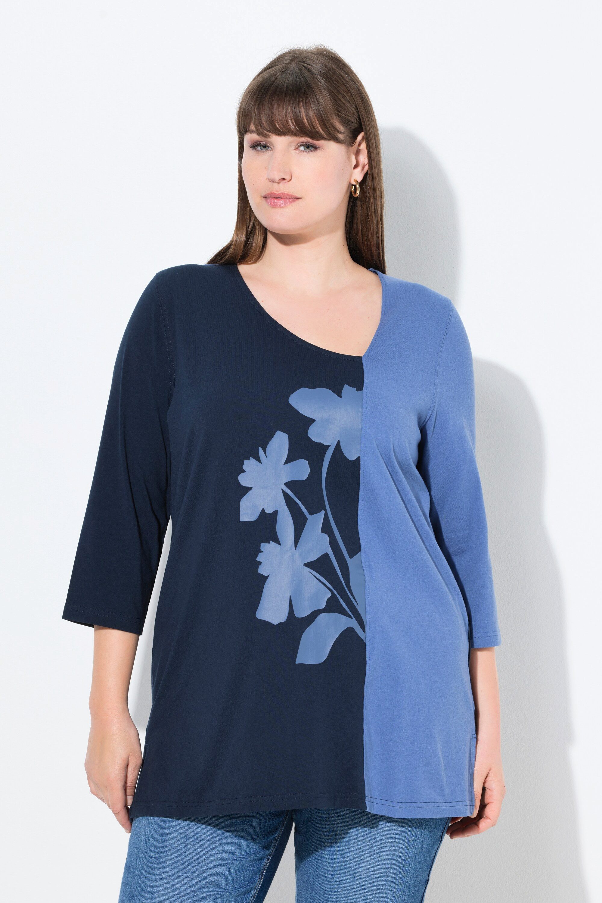 T-Shirt Shirt Blüten V-Ausschnitt 3/4-Arm Biobaumwolle