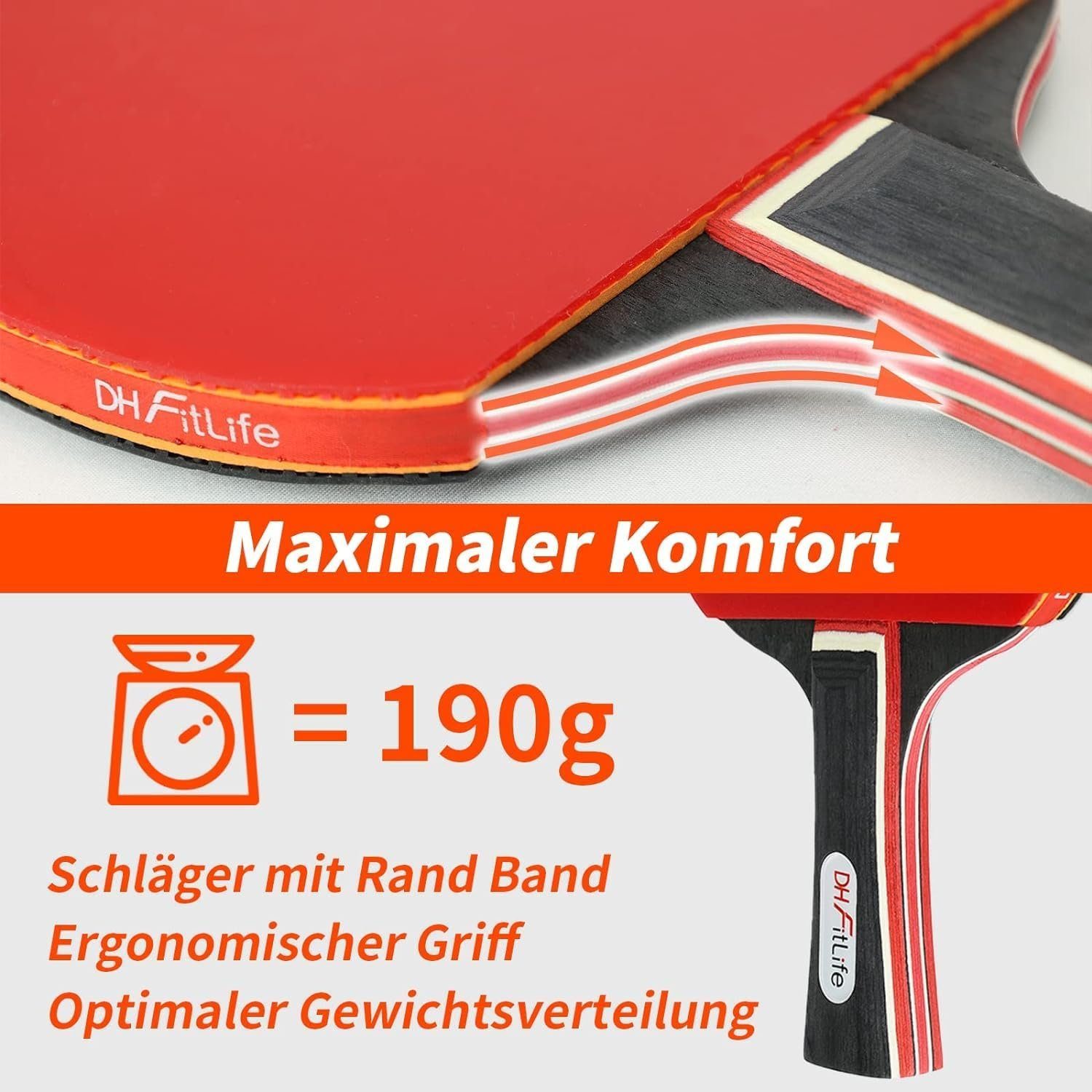 DH FitLife Tischtennisschläger Set für 2 Spieler, mit ausziehbarem mobilen Tischtennisnetz (3 Tischtennisbälle, 2 Schläger, inkl. Aufbewahrungstasche, für jeden Tisch), Tischtennis Set mit Netz