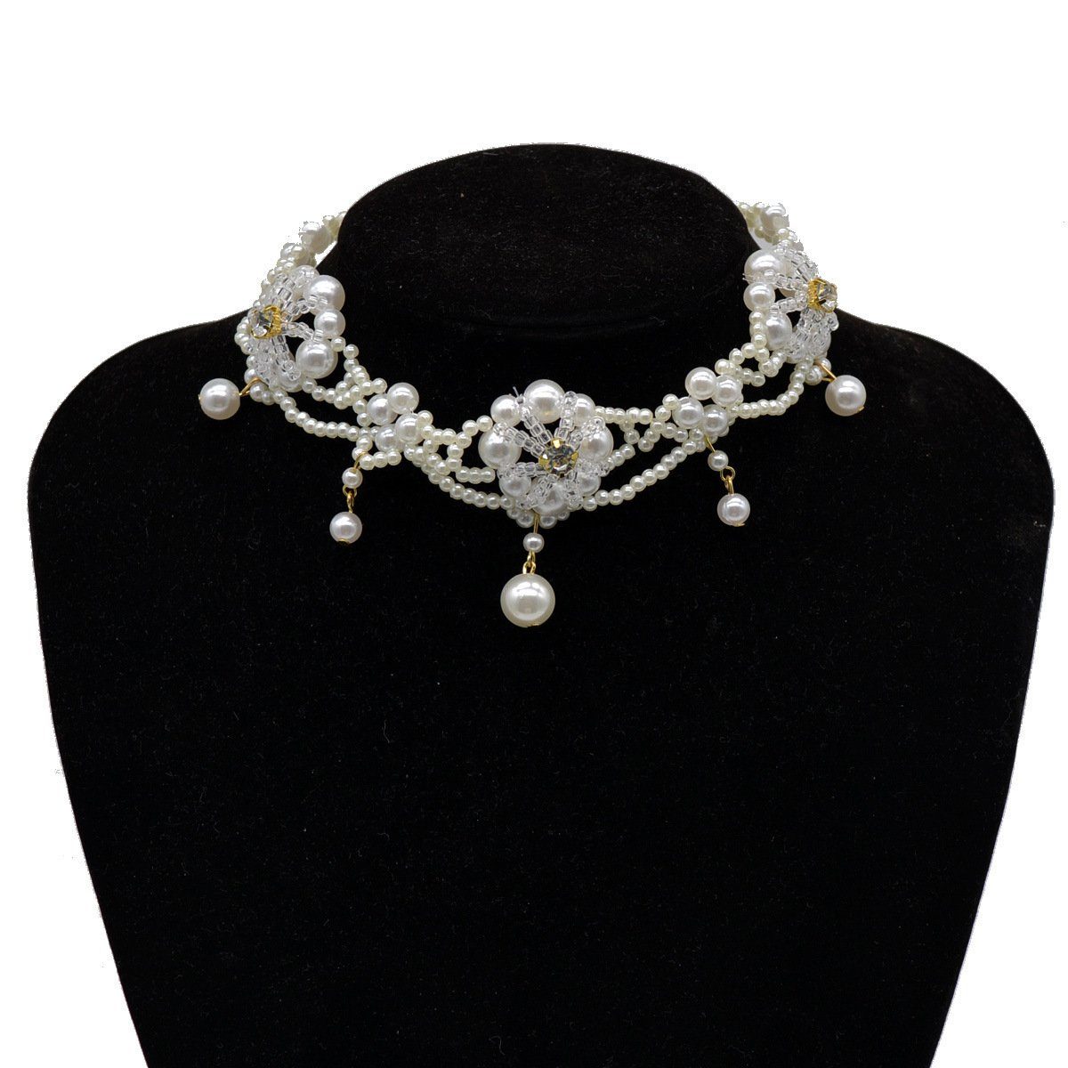 WaKuKa Bead-Ketten-Set Diamant verkrustete Kristall Perle Blume Schlüsselbein Kette Halskette (1-tlg)