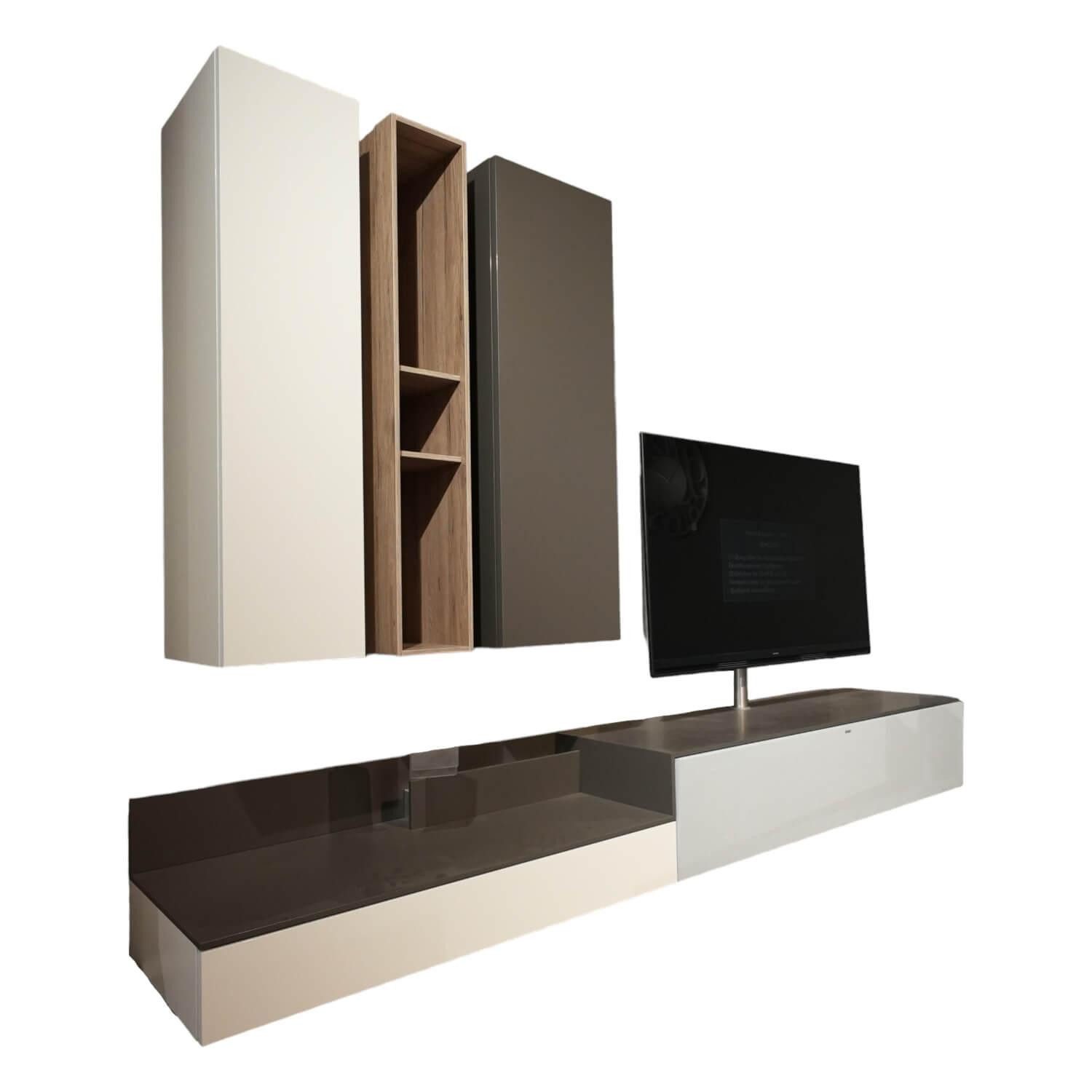 SPECTRAL Anbauschrank Wohnwand Next Lack Snow Weiß Silver Silber Und Granit
