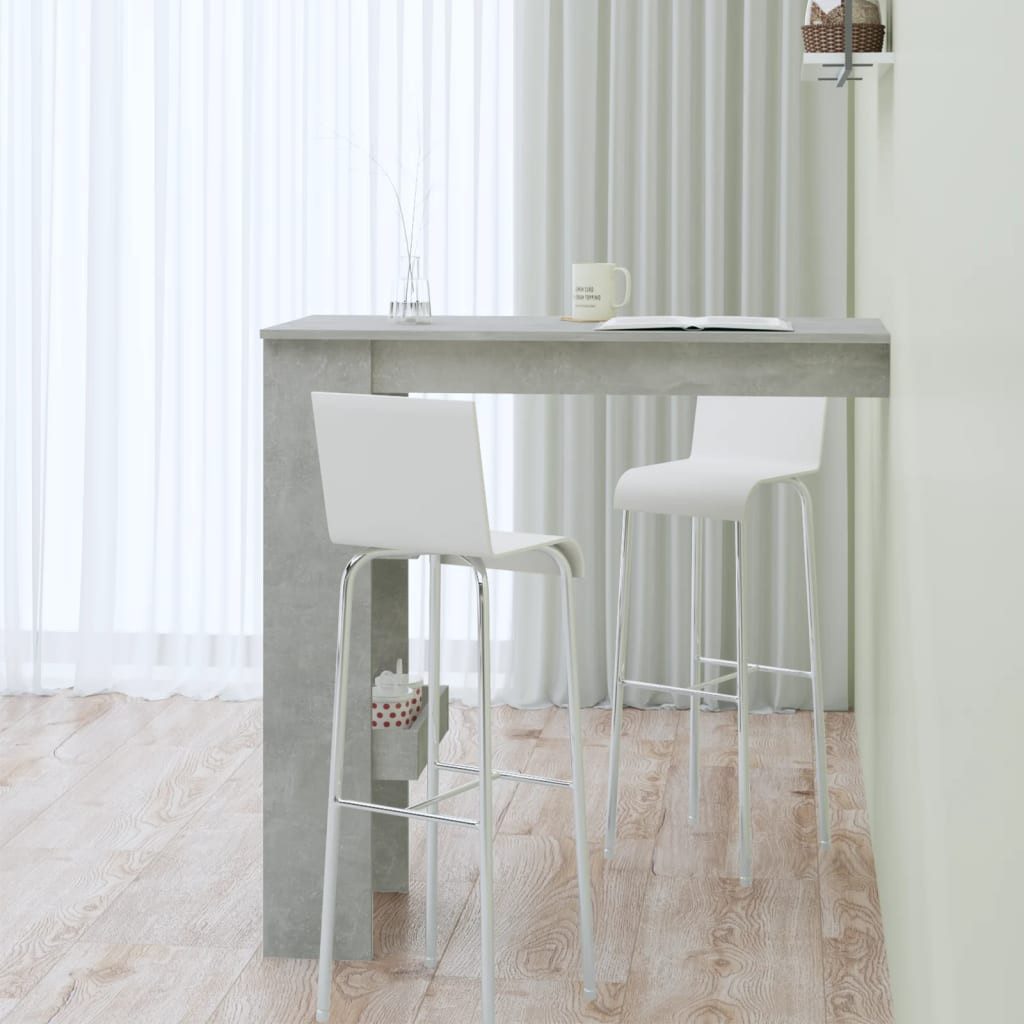 furnicato Bartisch Moderner Wand-102 x 45 x 103,5 cm Betongrau (1-St), Barmöbel mit zwei Staufächern für Gläser und Zubehör inklusive Halter