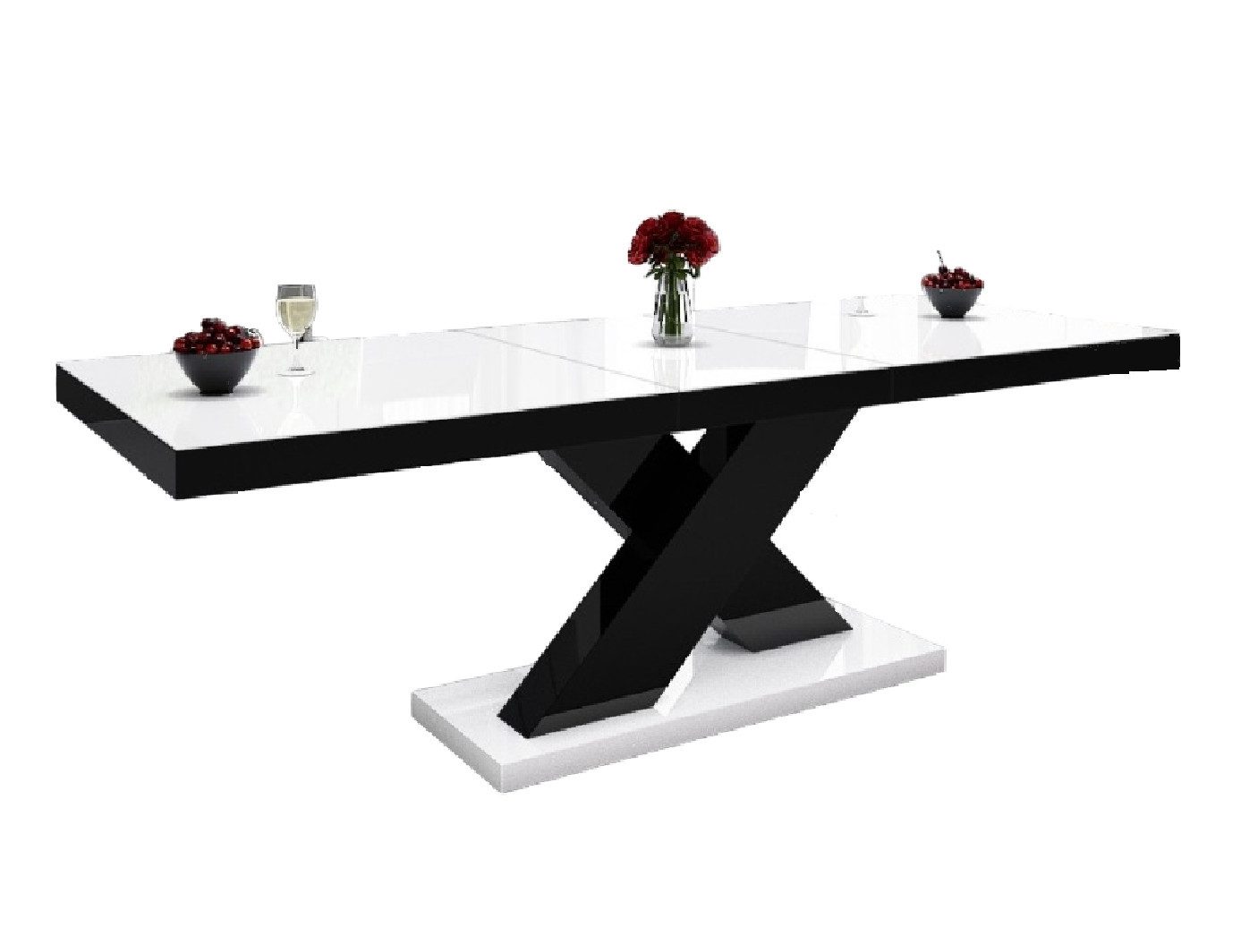 designimpex Esstisch Design Tisch HE-888 Weiß / Schwarz Hochglanz ausziehbar 160 bis 210 cm