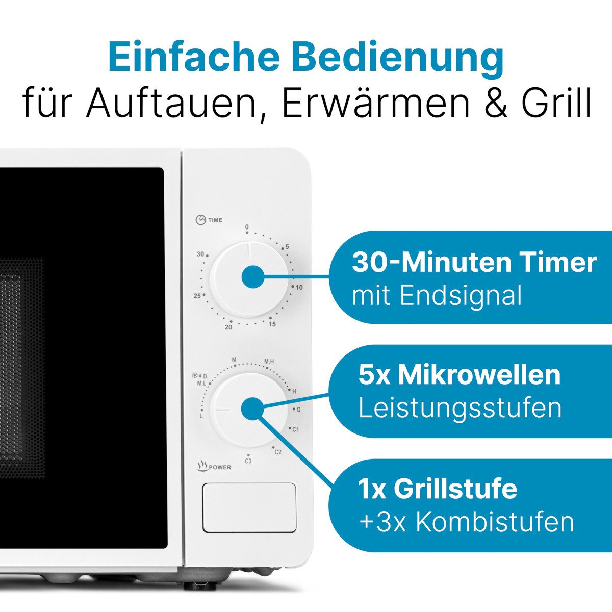 CLATRONIC Mikrowelle MWG 792, Mikrowelle mit Grill, 800 Watt, 20 Liter