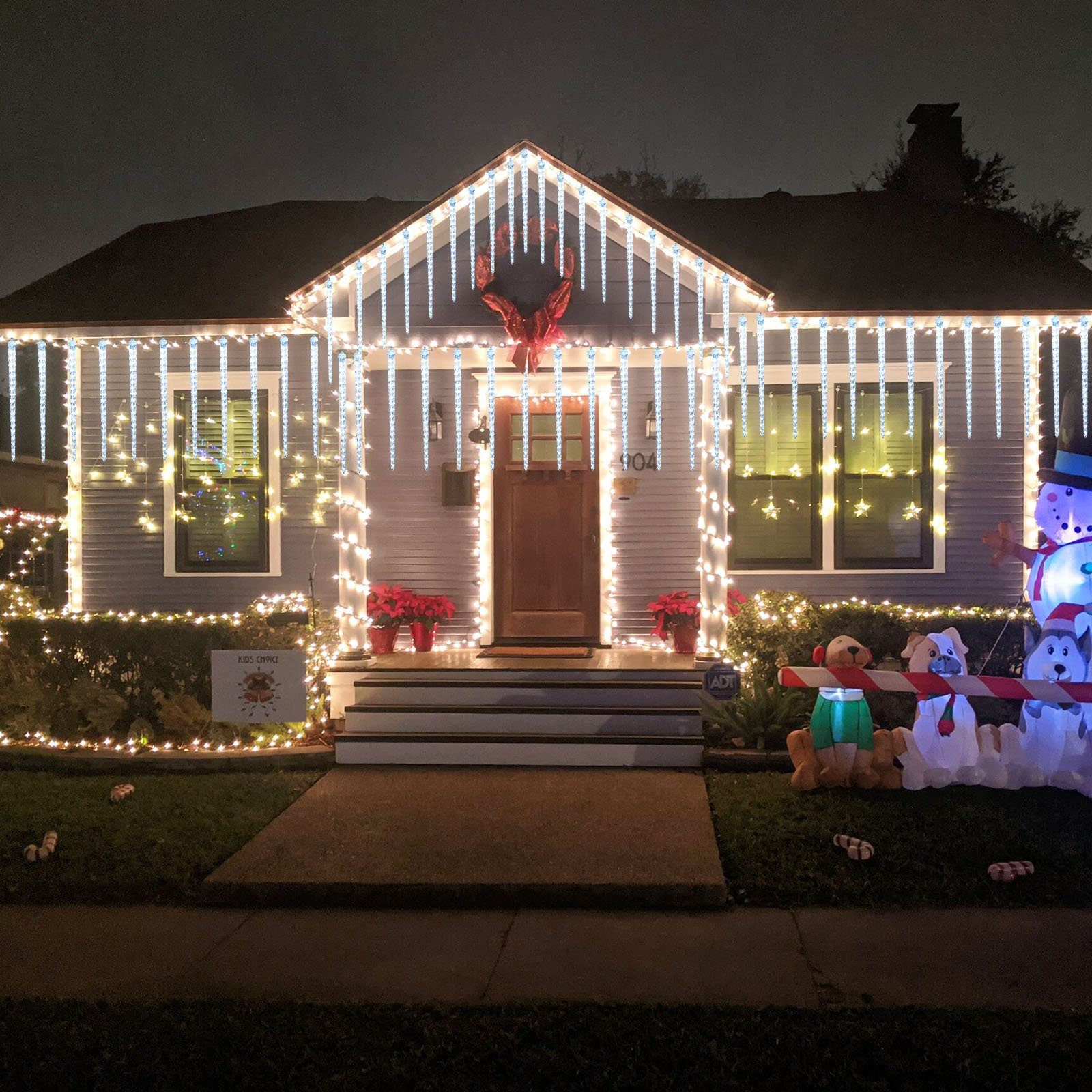 LED-Lichtervorhang Traufe wasserdicht, 2.8M, Weihnachten 42.5cm, anschliessbar, 8 Lichter, Deko für 288LEDs, Rosnek Bäume, LED Eiszapfen 288-flammig, Eiszapfen,