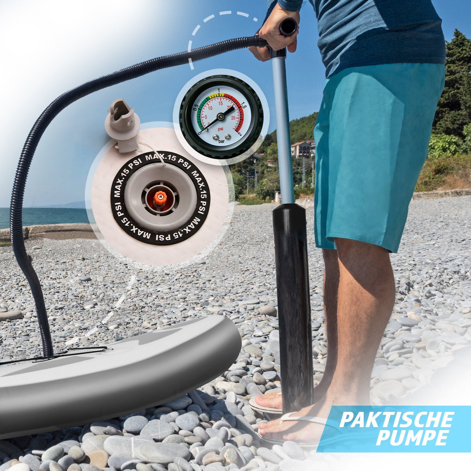 Board Aufblasbares Stand Board 305cm Up SUP-Board Bastet(Silber) SUP Paddle Physionics