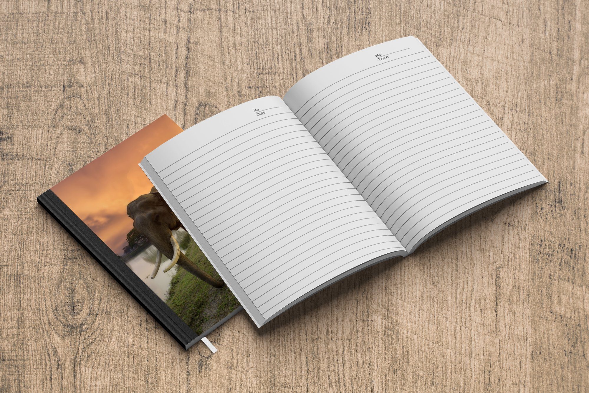 MuchoWow Notizbuch Elefant - Merkzettel, Natur, Tiere Tagebuch, - A5, Notizheft, 98 Sonnenuntergang Wasser - Journal, - Haushaltsbuch Seiten