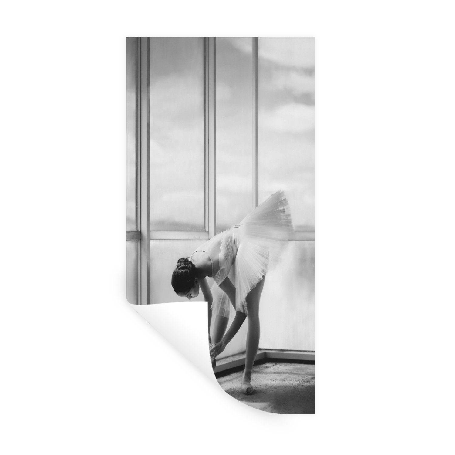 MuchoWow Wandsticker Frau - Ballett - Ballerina - Ballettschuhe - Schwarz und weiß (1 St), Wanddeko, Aufkleber für die Schlafzimmer, Wohnzimmer, Wandtattoo