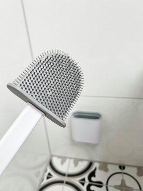 ADOB WC-Reinigungsbürste Design WC Bürste mit flachem Silikon Bürstenkopf Schaber und Aufbewahrungsbehälter, flexibler flacher Bürstenkopf, kratzt nicht, jeder Winkel erreichbar