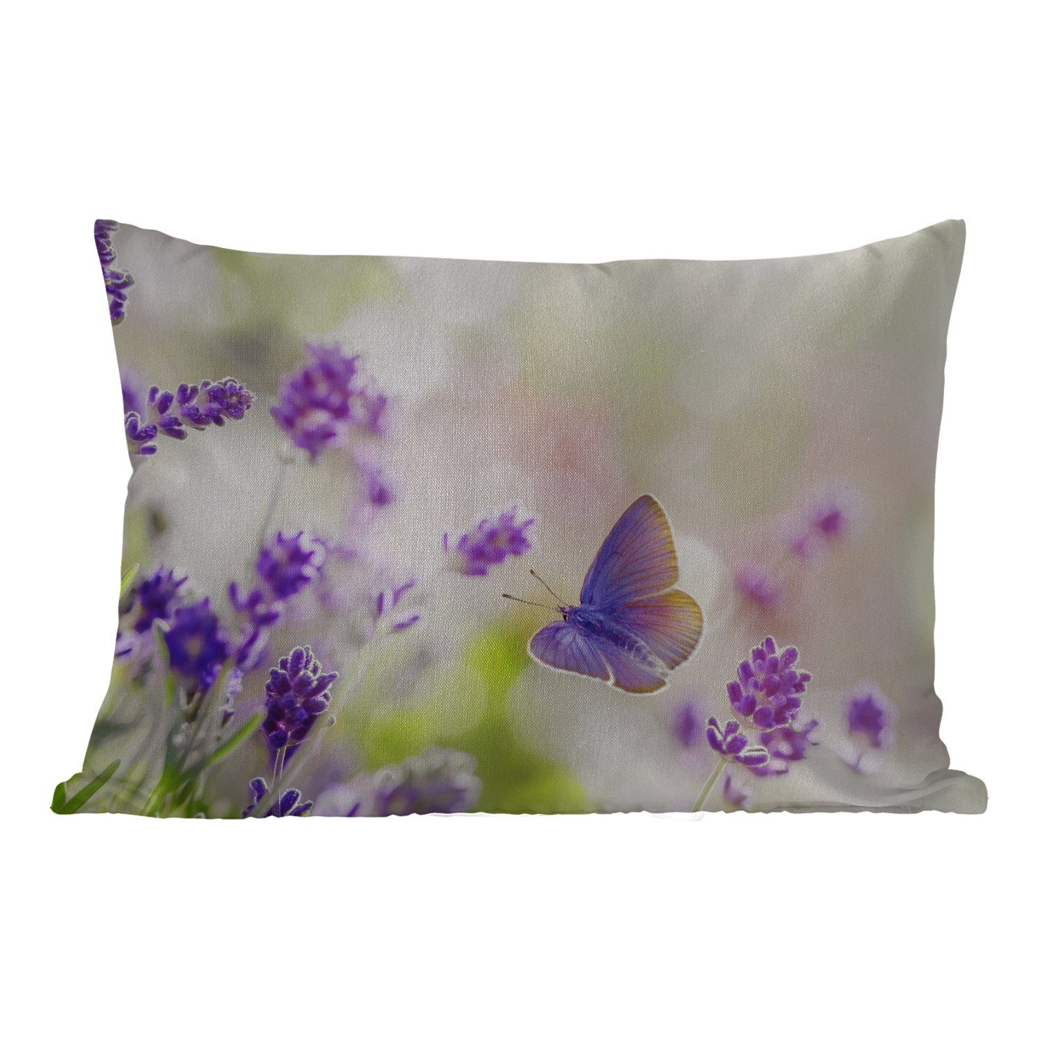 MuchoWow Dekokissen Lavendel - Schmetterling - Blumen, Outdoor-Dekorationskissen, Polyester, Dekokissenbezug, Kissenhülle