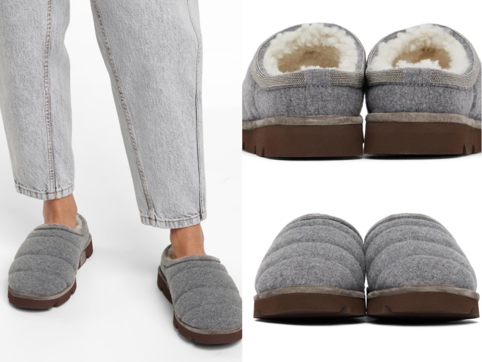 BRUNELLO CUCINELLI BRUNELLO CUCINELLI Quilted Cashmere Shearling Slippers Zierperlen Schu Sneaker Ballerinas