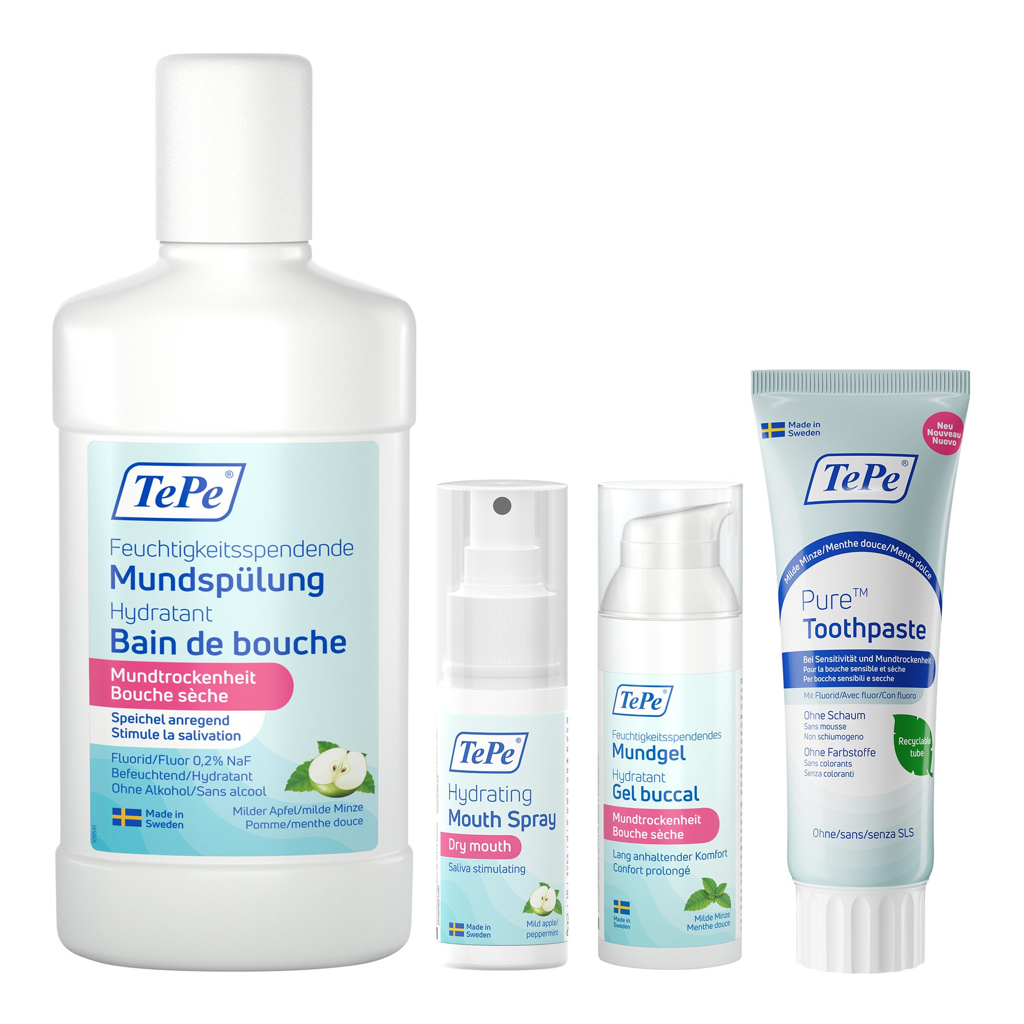 TePe Жидкость для полоскания рта 4-teiliges TePe Hydrate Starterkit, Pflegeset bei Mundtrockenheit, (4er Set)