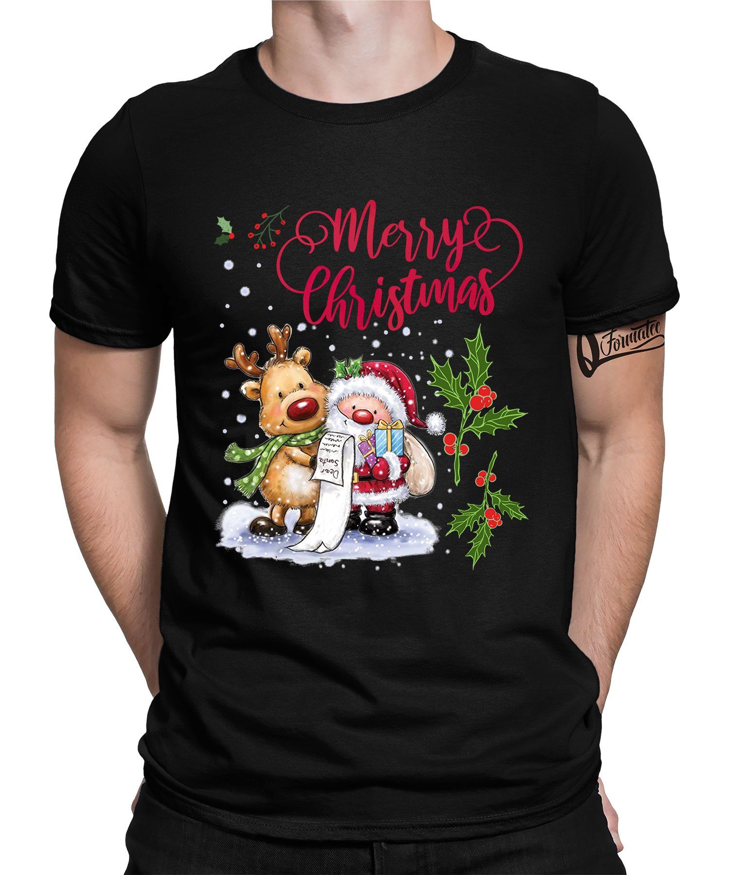 Weihnachtsmann (1-tlg) Quattro Merry Herren Formatee Kurzarmshirt Christmas Rentier