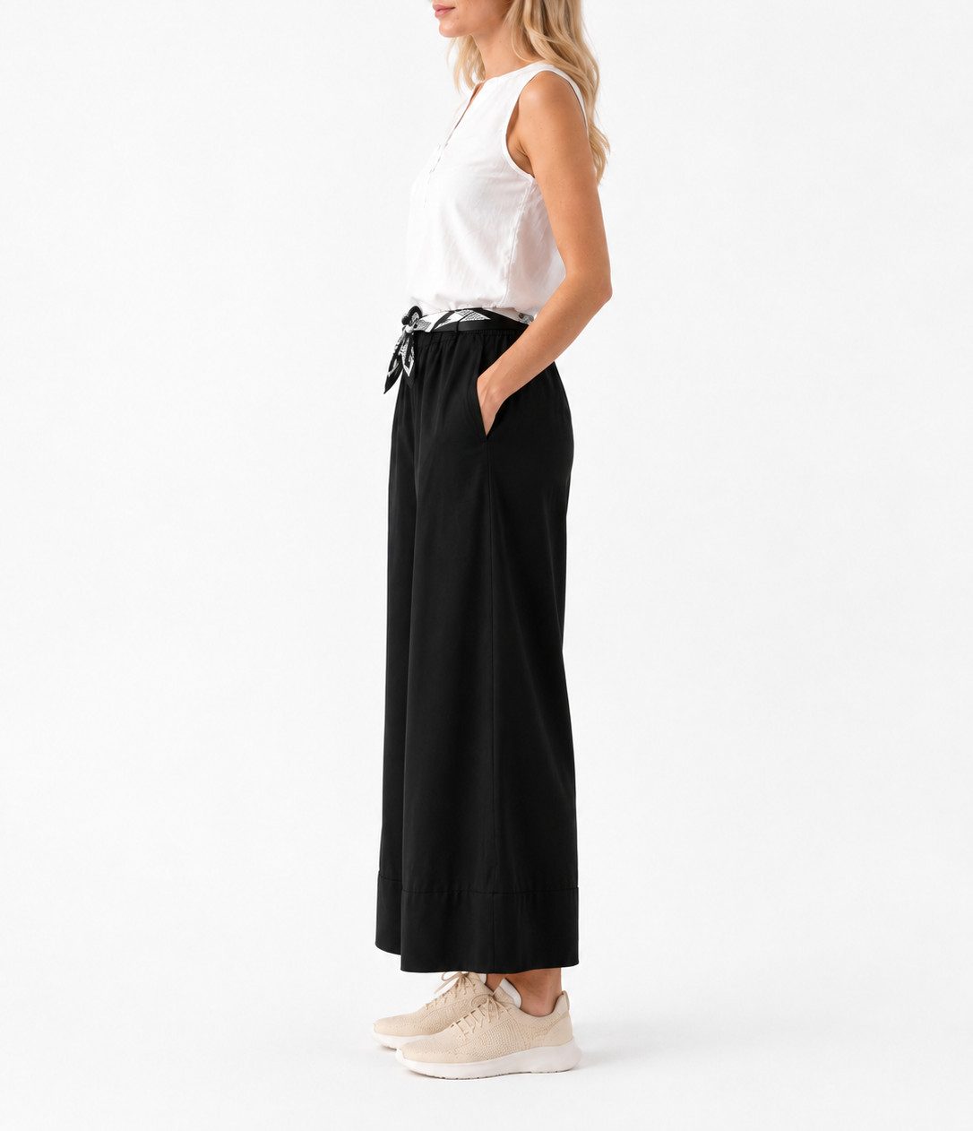 Mississhop Palazzohose Damen Culotte Hose weit mit elastischem Bund und Stoffgürtel 2093 – Bild 5 von 5