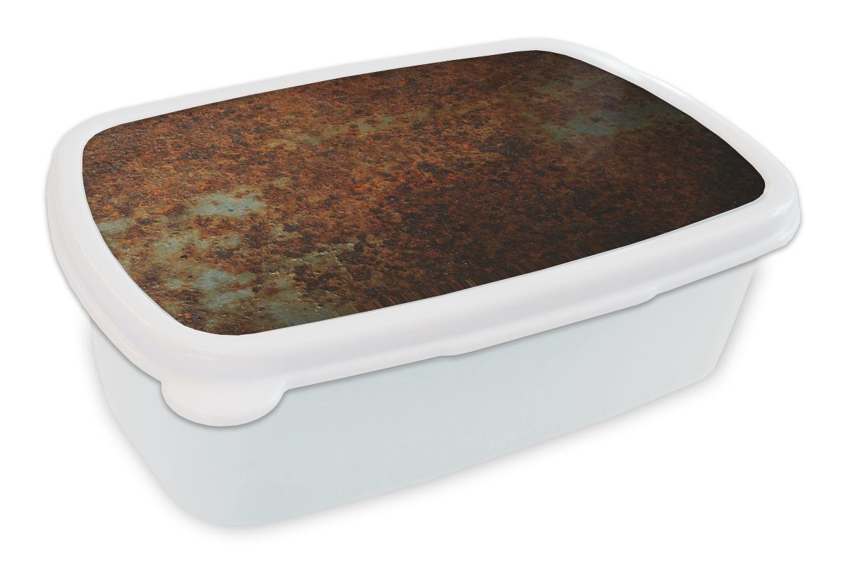 MuchoWow Lunchbox Metall - Rost - Retro, Kunststoff, (2-tlg), Brotbox für Kinder und Erwachsene, Brotdose, für Jungs und Mädchen weiß