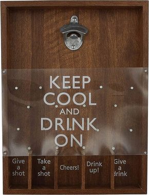 Dekoleidenschaft Flaschenöffner Trinkspiel "Keep Cool" Partyspiel, Bierspiel, Saufspiel, Party Gadget (1-tlg), aus Holz, zum Aufhängen an Wand oder Baum, Saufroulette, Trinkroulette