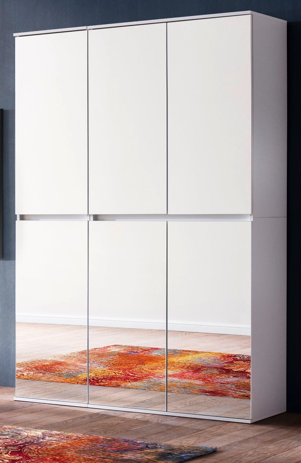 Inn.Furn Garderobenschrank Reflect (Garderobe und Schuhschrank in Weiß mit 6 Spiegeltüren, 111 x 191 cm) Kleiderstange und bis zu 18 Fächer