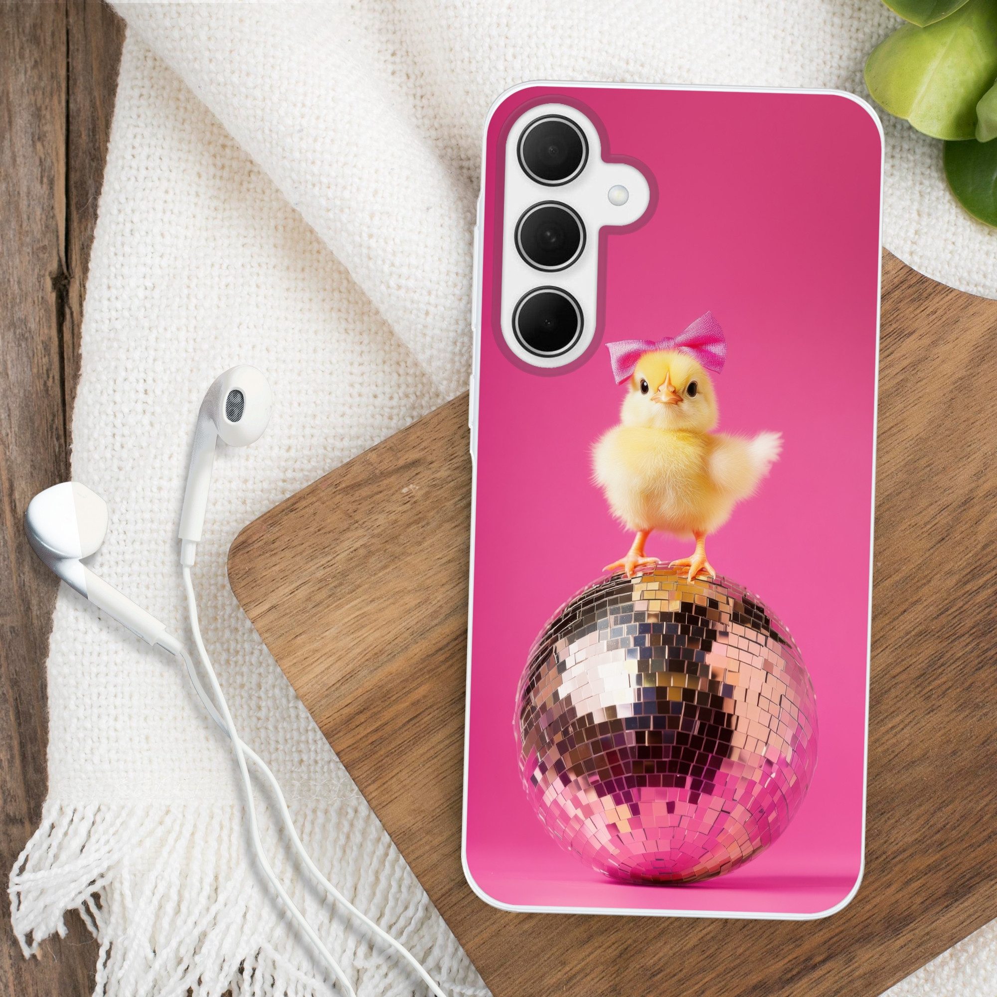MuchoWow Handyhülle für Samsung Galaxy A35 5G Discoball - Küken - Schleife, Smartphone-Bumper, Print, Handy Schutzhülle Dünn