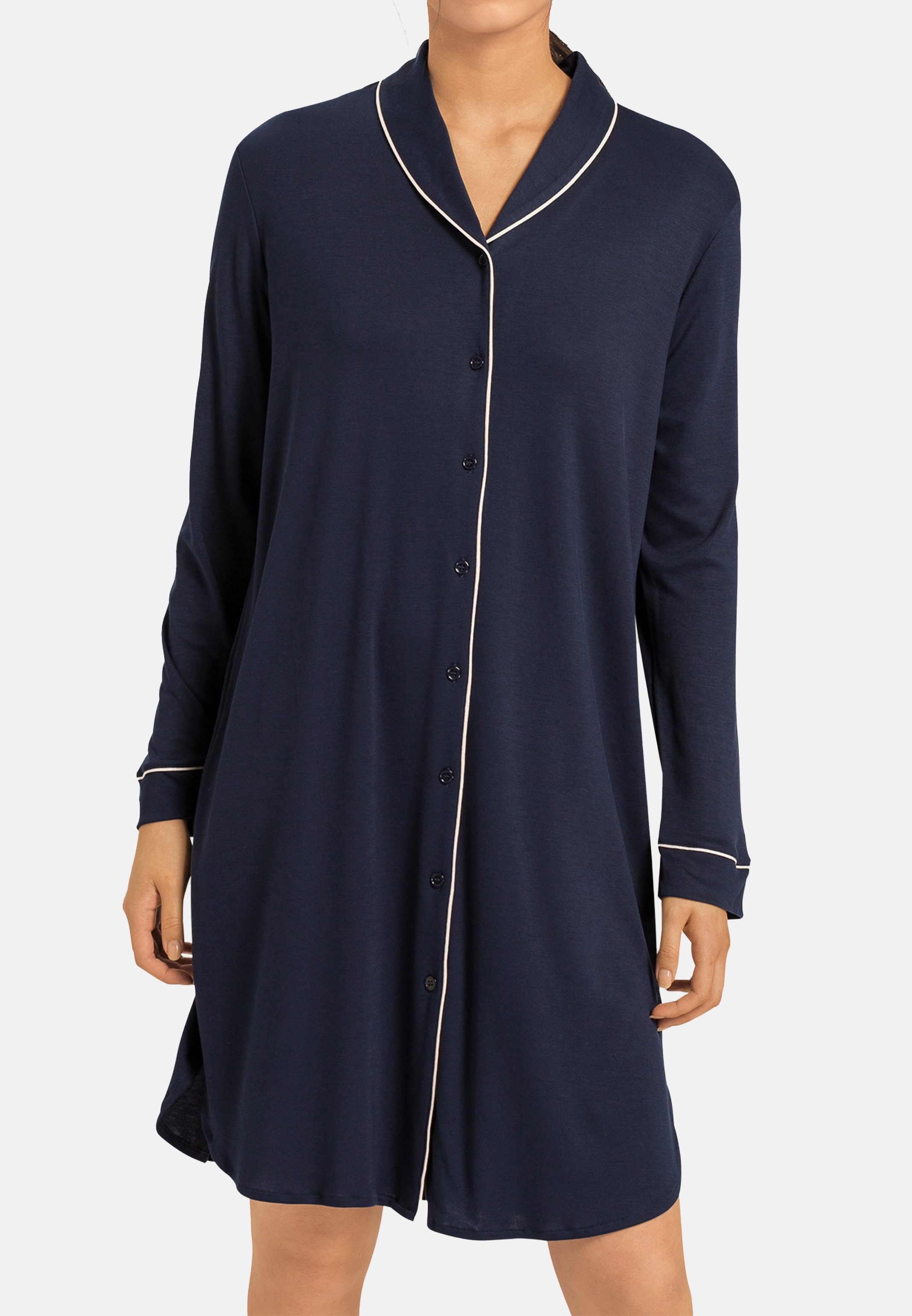 Hanro Nachthemd Natural Comfort (1-tlg) Nachthemd Langarm - 100 cm lang im klassischem Design