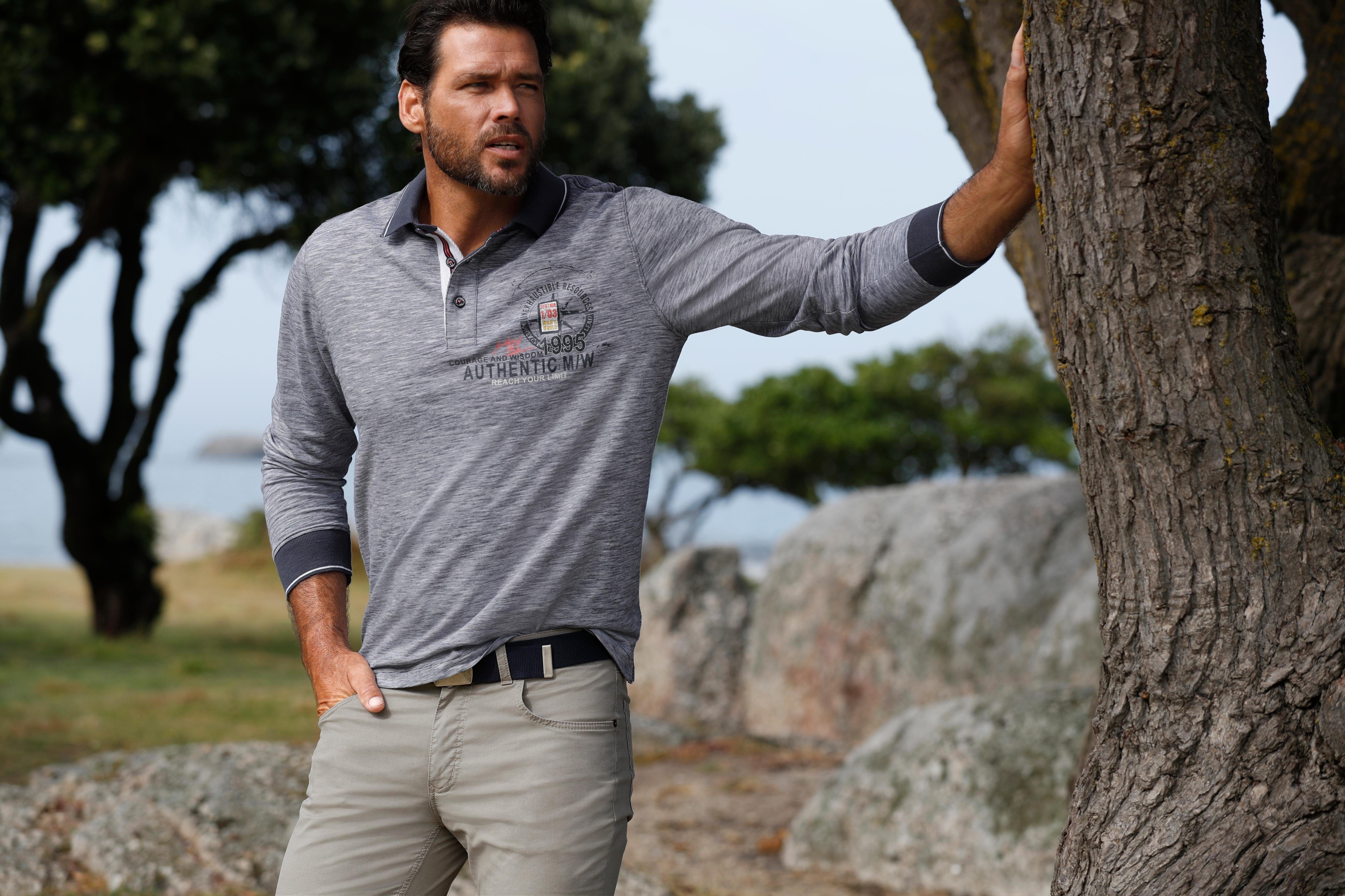 Man's World Langarm-Poloshirt Langarm, melierte Optik, Polokragen, aus Baumwolle