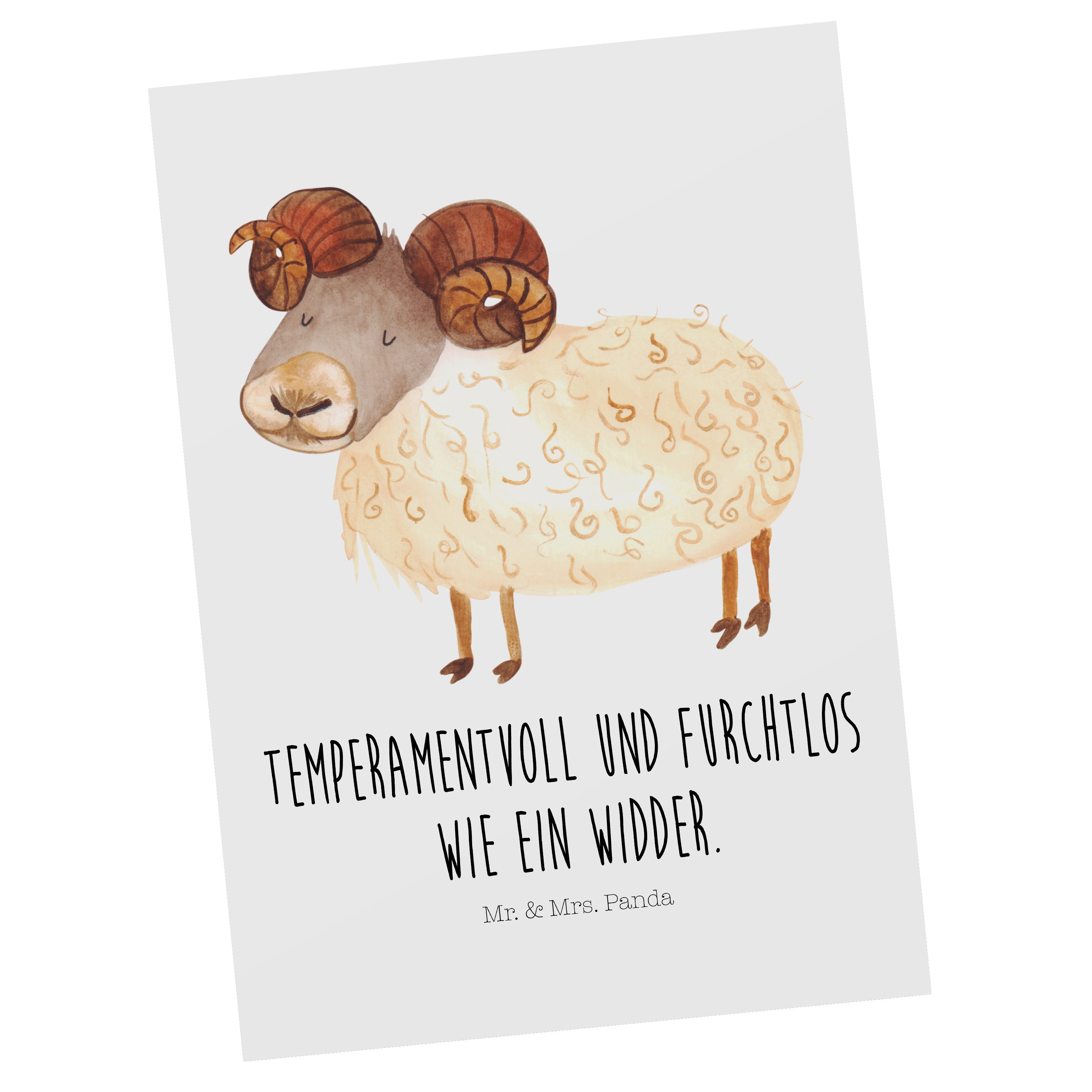 Mr. & Mrs. Panda Postkarte Sternzeichen Widder - Weiß - Geschenk, Horoskop, Bock, Geburtstag Mär