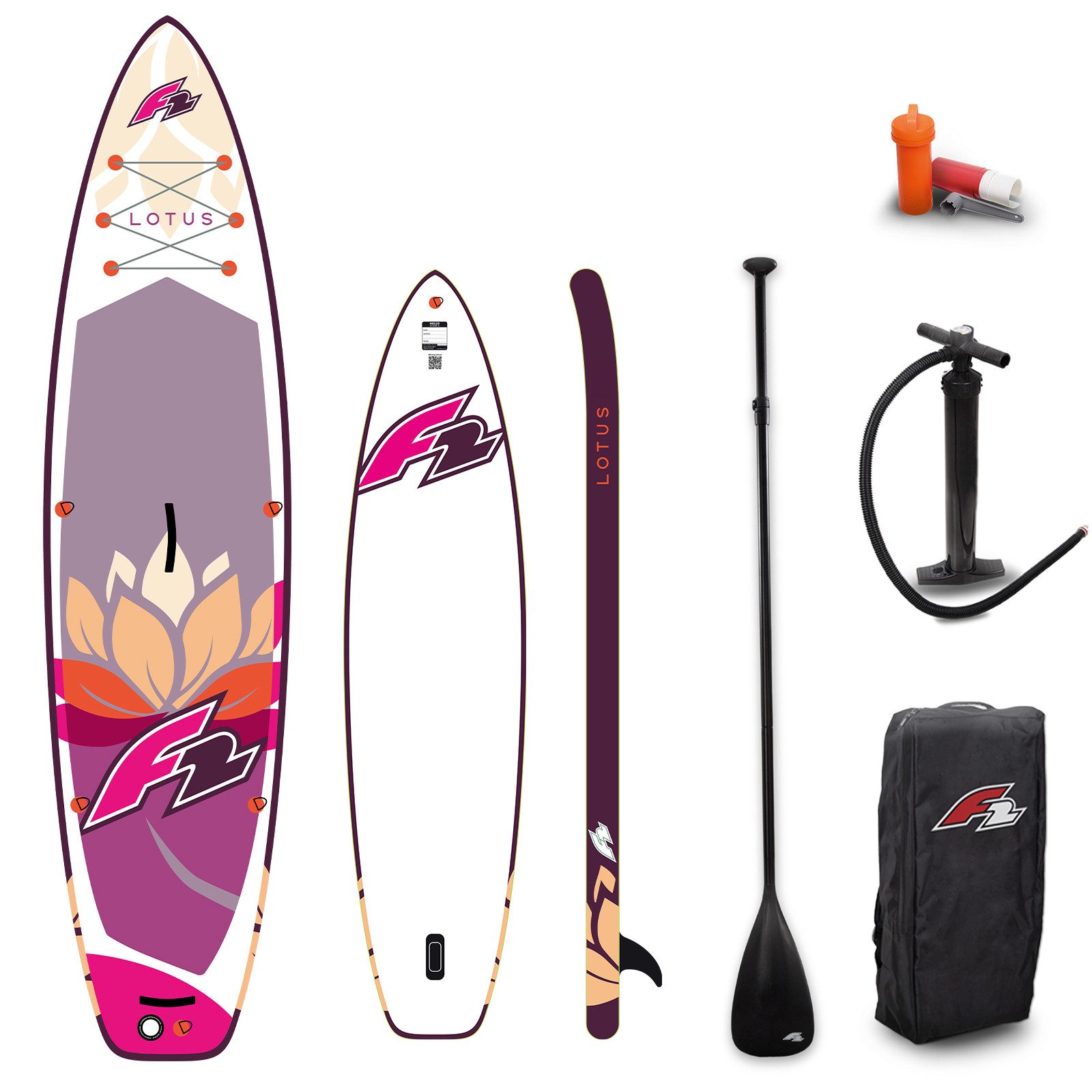 F2 SUP-Board F2 Set Damen Stand Up Paddle Board Lotus Lila 10,2 + Basic Zubehör Pak