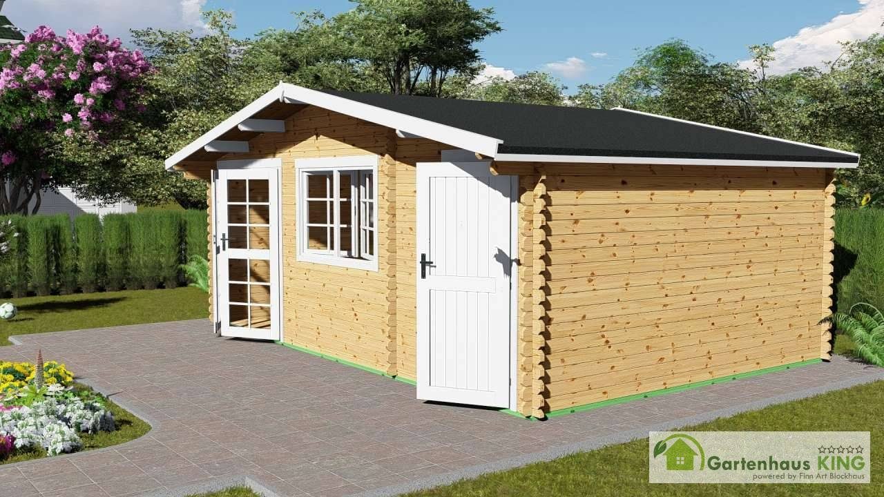 Finn Art Blockhaus Gartenhaus 6x4m Holz Norwegen 61 in 40mm Wandstärke, BxT: 600x400 cm, ohne Fußboden, mit Schindeln rot