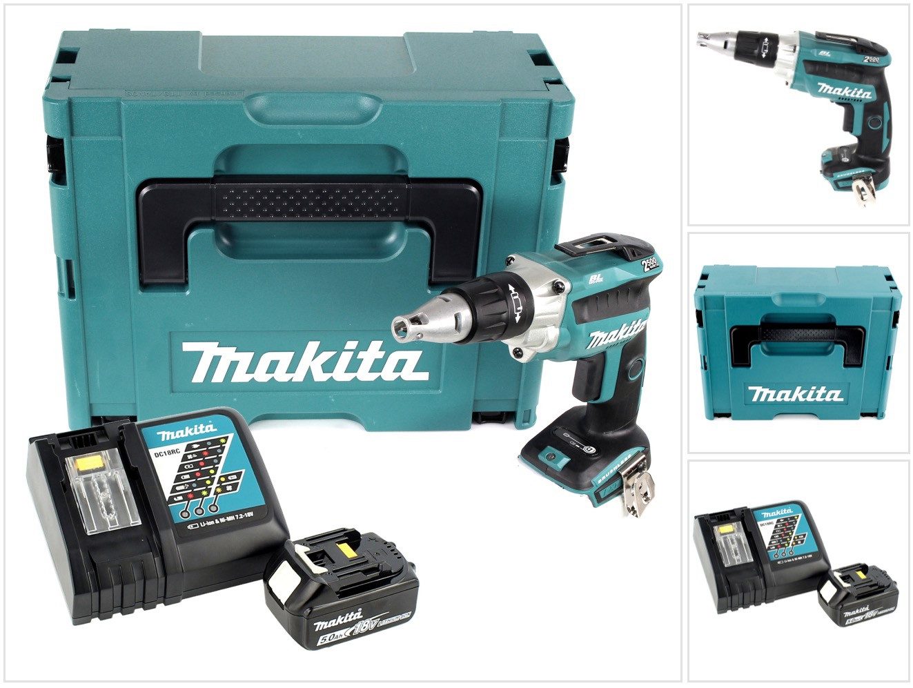 Makita Akku-Magazinschrauber DFS 250 RT1J Akku Trockenbauschrauber 18 V Brushless + 1x Akku 5,0 Ah