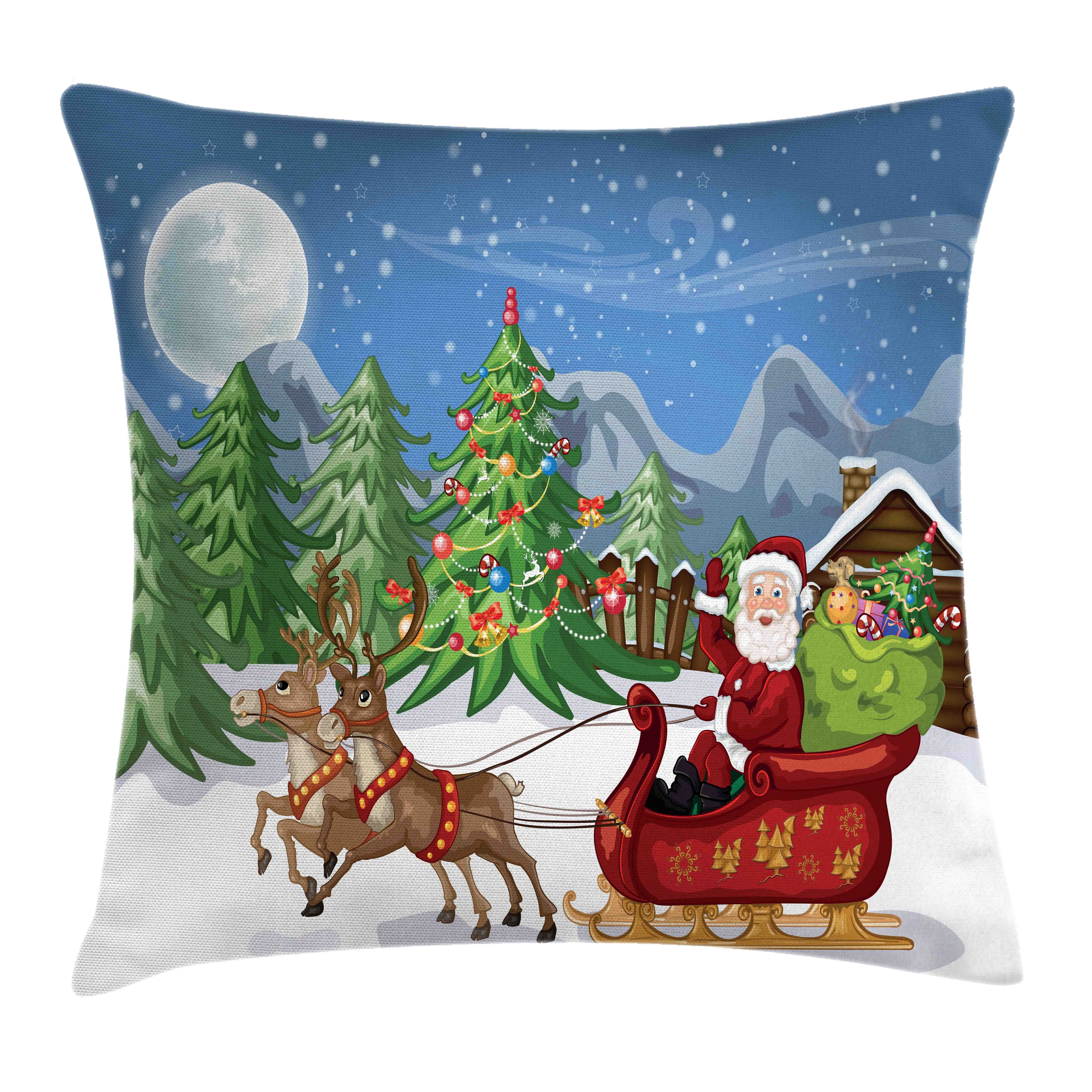 Kissenbezüge Reißverschluss Kissenhülle mit Farbfesten Farben Beidseitiger Druck, Abakuhaus (1 Stück), Weihnachten Schneewehe Rentiere