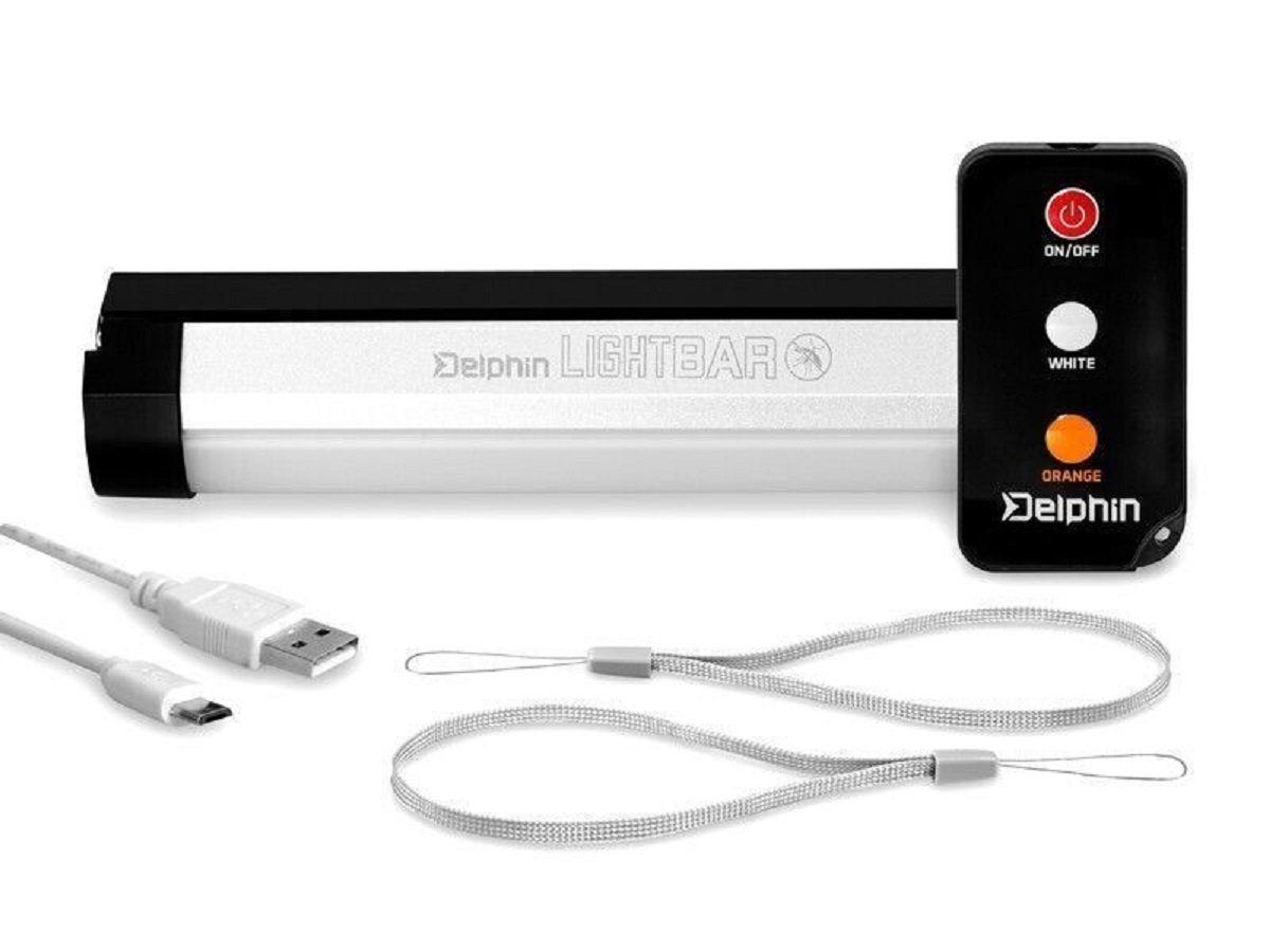 Delphin.sk Außen-Deckenleuchte LightBAR Biwakleuchte mit Fernbedienung Bivvylampe Campinglampe Angeln, LED fest integriert, Tageslichtweiß, orange, hängend