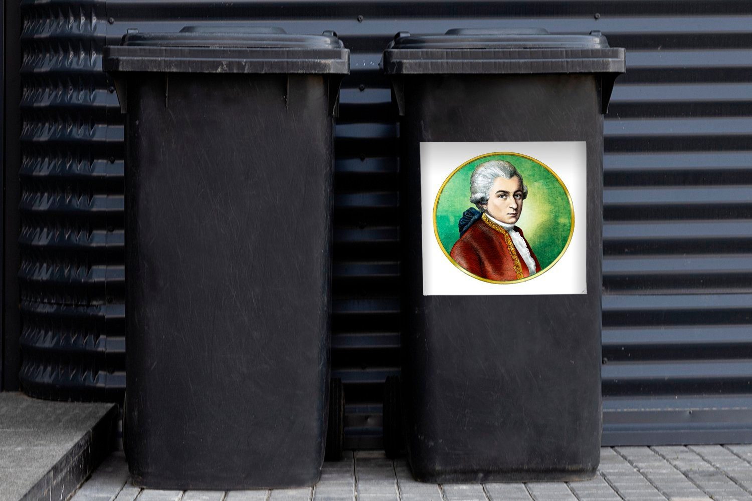 Wandsticker Mülltonne, Abfalbehälter Farbenfrohes (1 Sticker, MuchoWow Mozart Wolfgang Mülleimer-aufkleber, Amadeus St), Container, von Porträt