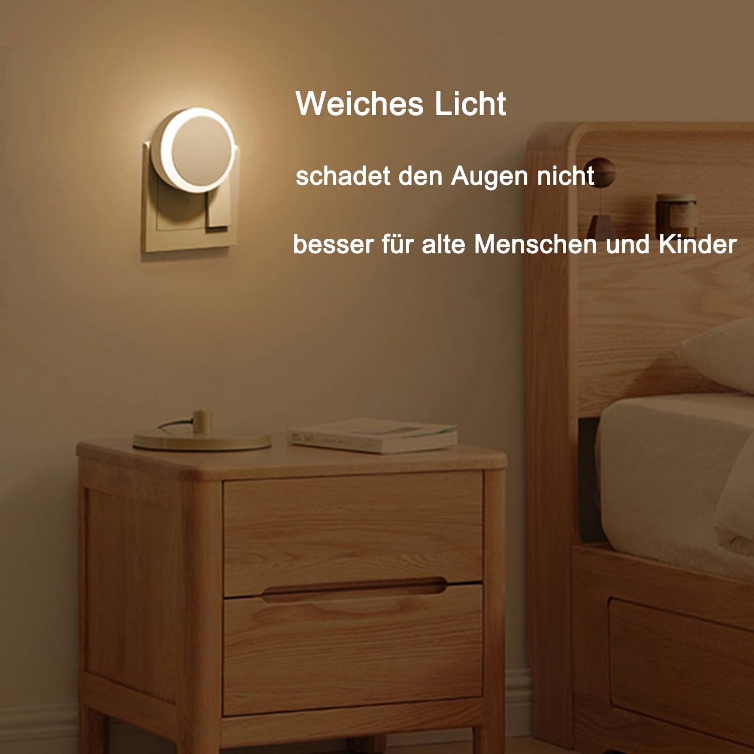 Fyrove Nachttischlampe Dimmbares Steckdosen‑Nachtlicht mit Dämmerungssensor, LED fest integriert, Nachtlampe Einstellbare Helligkeit, stufenlose Helligkeitsregelung,energiesparend,Dämmerungssensor