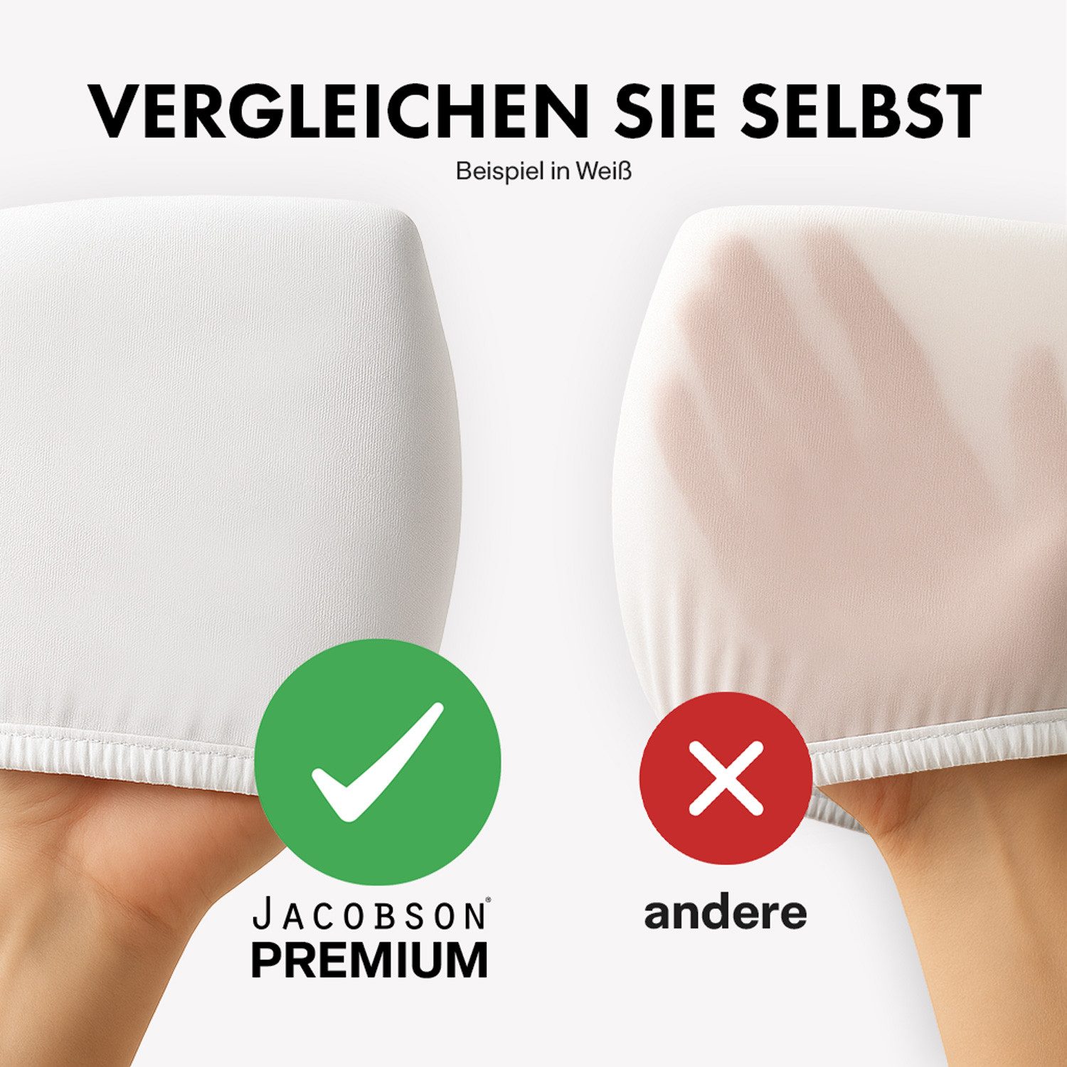 Jacobson Spannbettlaken PREMIUM 200 g/m² Jersey aus 97% Baumwolle & 3% Elasthan, Extra dichtes Bettlaken mit maximalem Halt – Bild 5 von 5