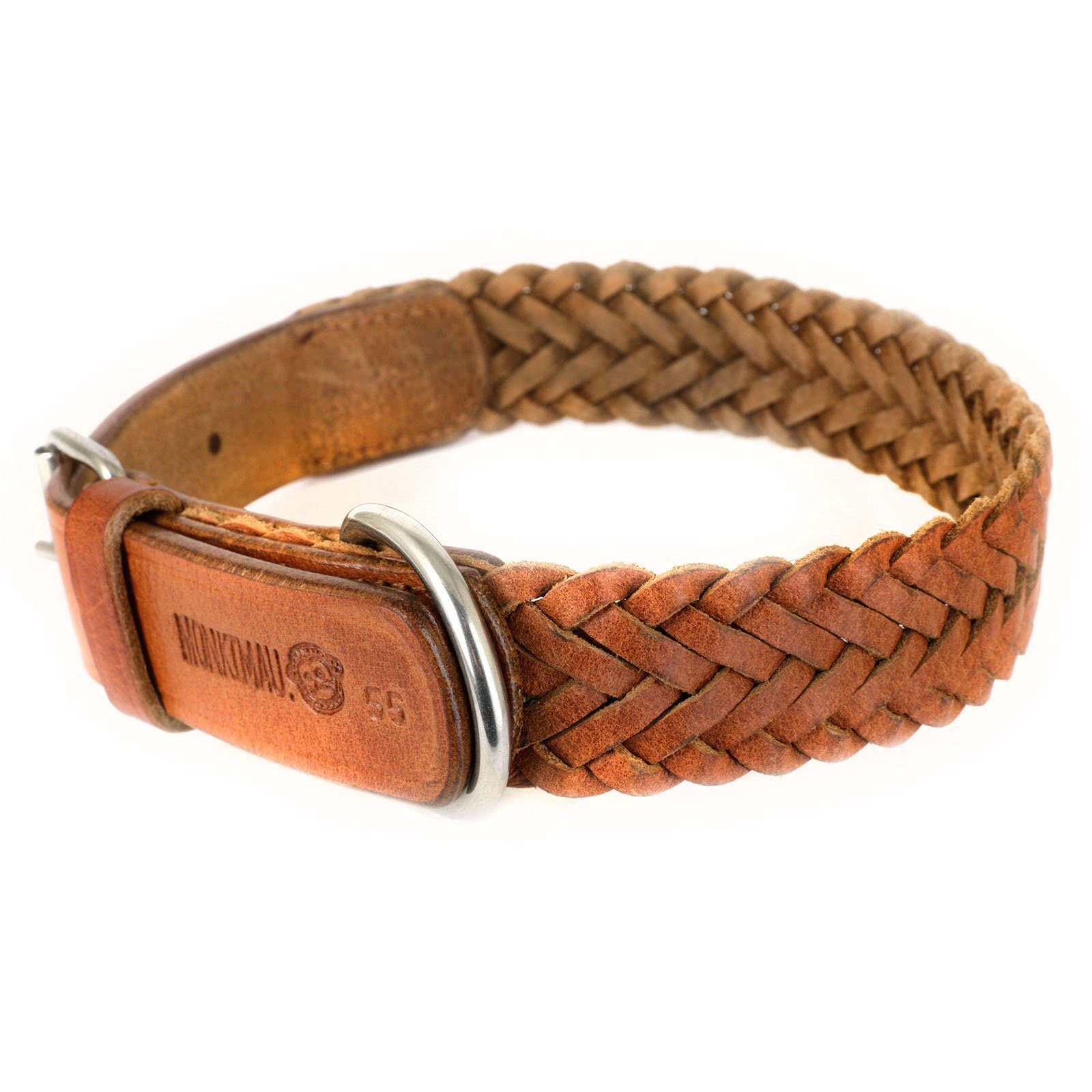 Monkimau Hunde-Halsband Hundehalsband aus Leder geflochten, Leder
