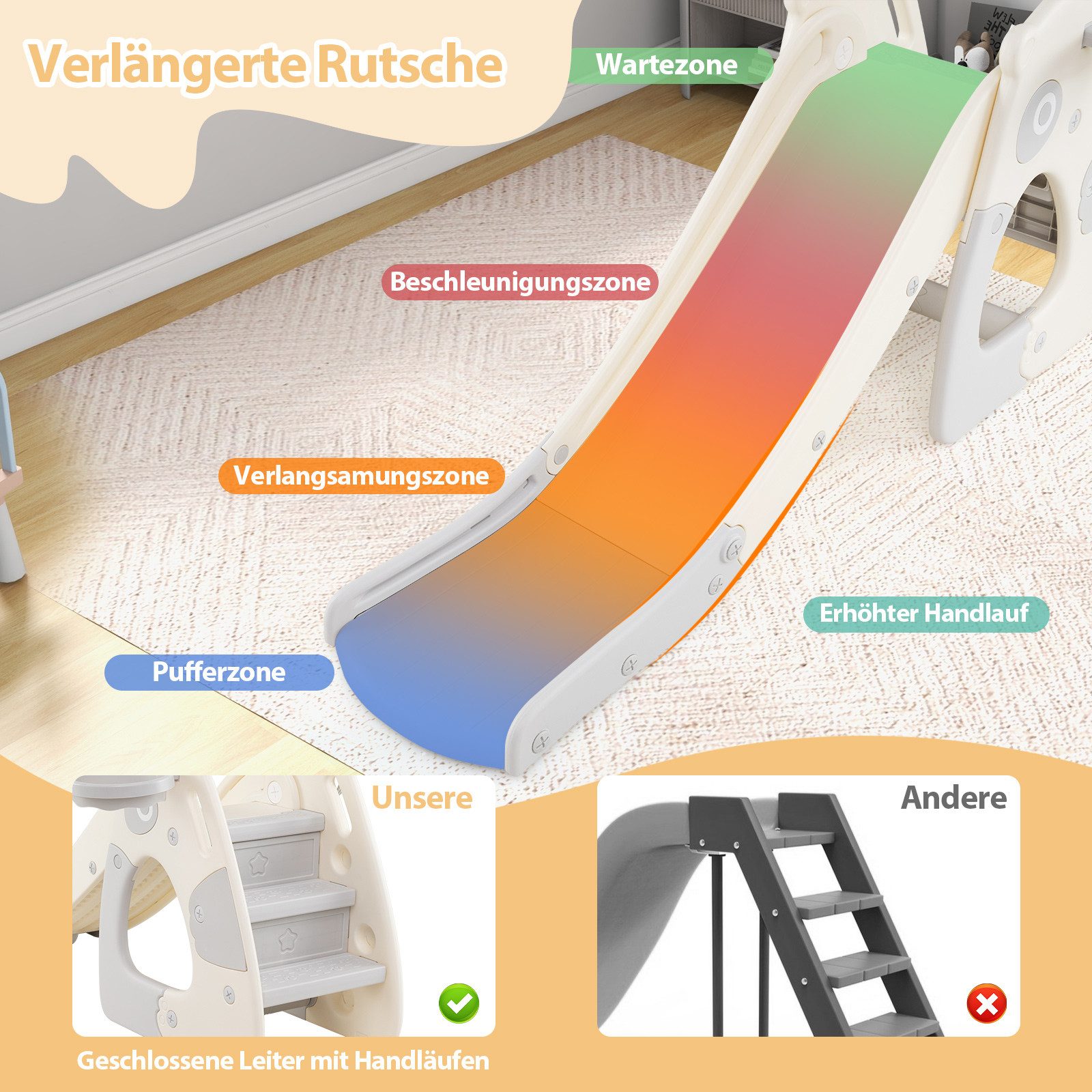 COSTWAY Rutsche, 4-in-1 klappbare Kinderrutsche, für Indoor & Outdoor