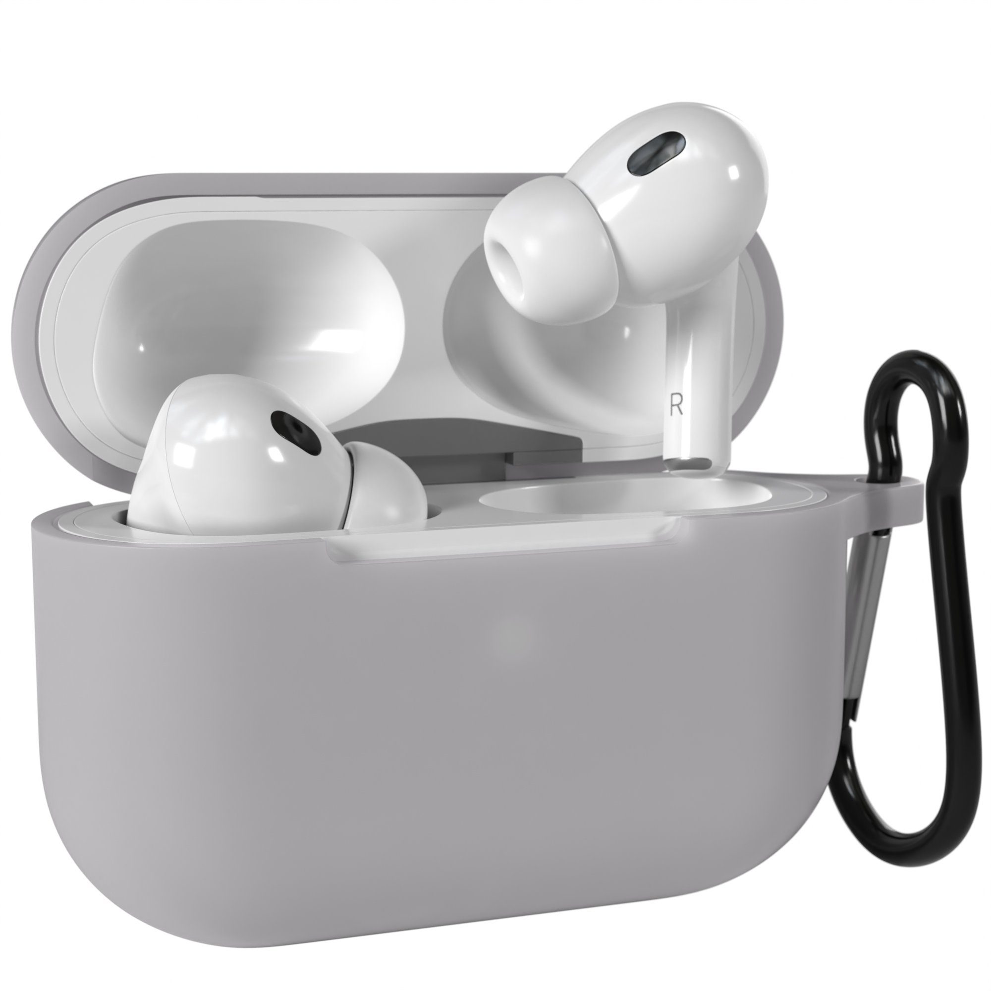 EAZY CASE Kopfhörer-Schutzhülle Silikon Hülle kompatibel mit Apple AirPods Pro 2, Box Hülle Rutschfestes Etui Stoßfest Schutzhülle Cover Anthrazit Grau