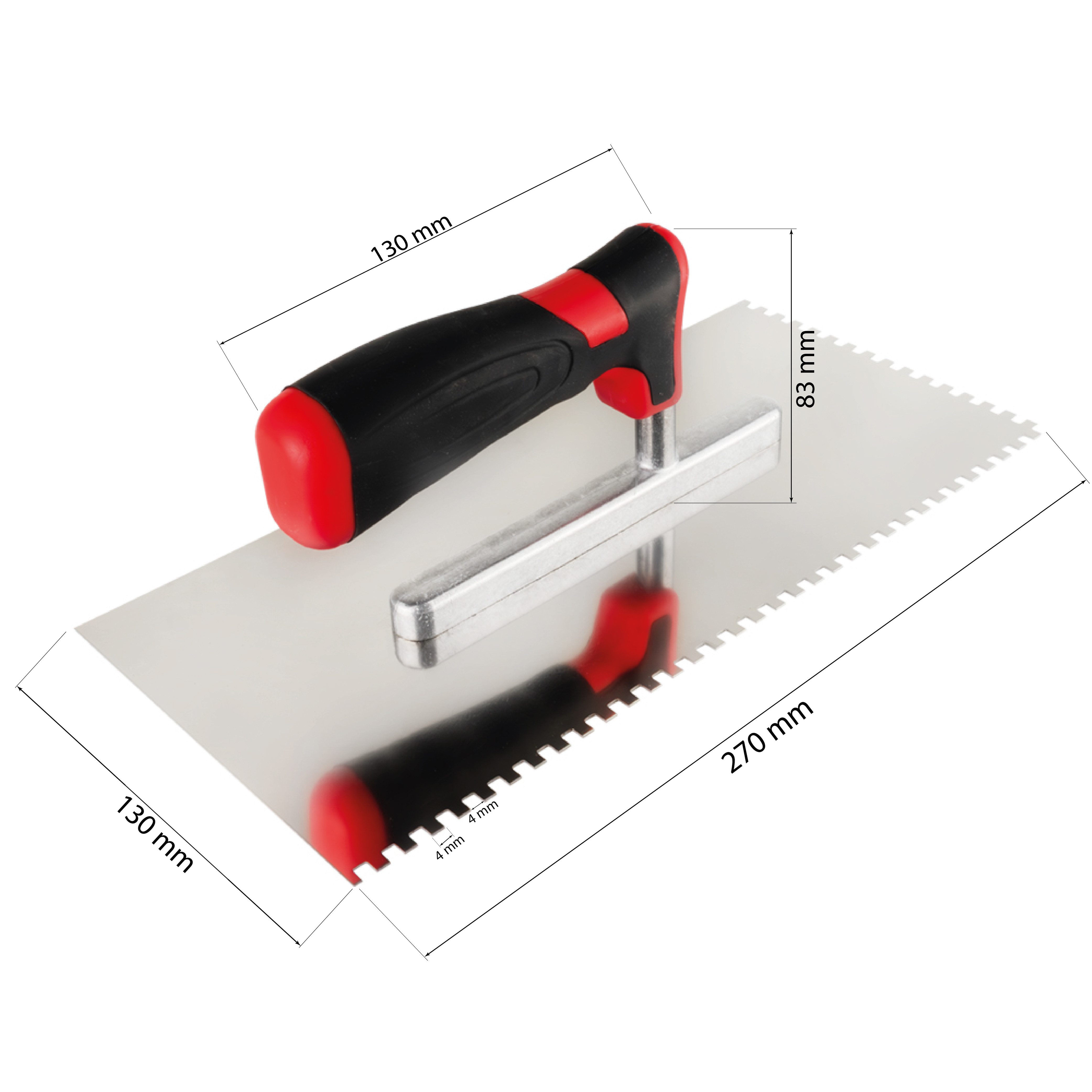 Prima-Online Zahnkelle Zahnkelle zum Verlegen Zahnspachtel Edelstahlkelle Ergonomisch Griff (Zahnkelle 4x4-St)
