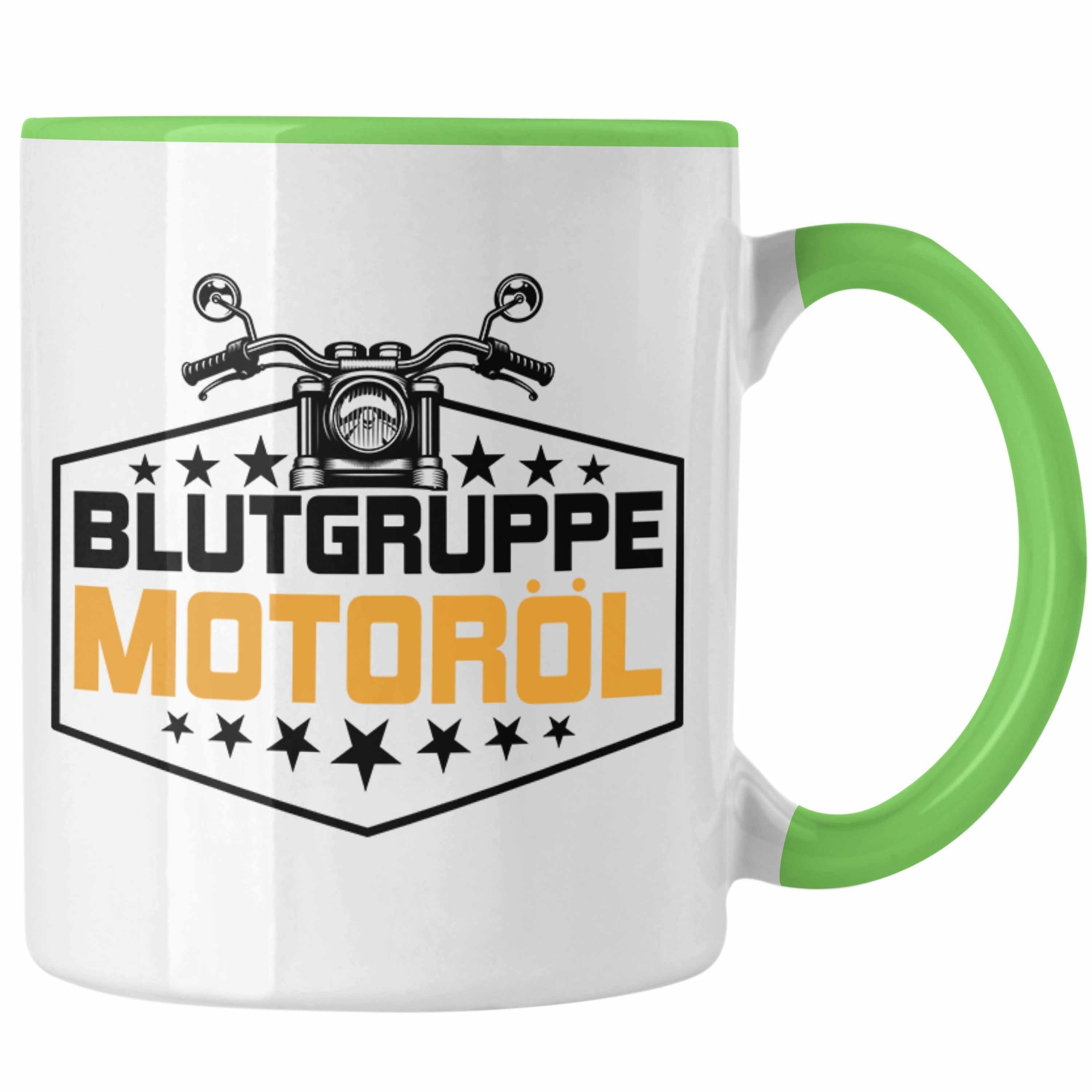 Trendation Tasse Trendation - Blutgruppe Motoröl Tasse Geschenk für Motorradfahrer Geschenkidee Biker Grün
