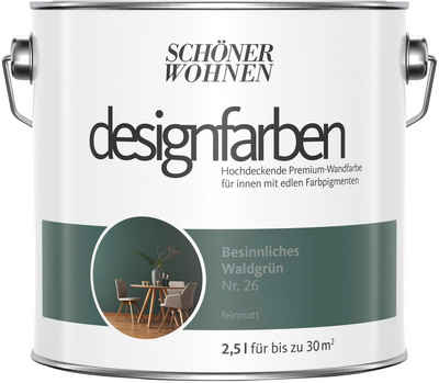 SCHÖNER WOHNEN-Kollektion Wand- und Deckenfarbe »Designfarben«, 2,5 Liter, Besinnliches Waldgrün Nr. 26, hochdeckende Premium-Wandfarbe