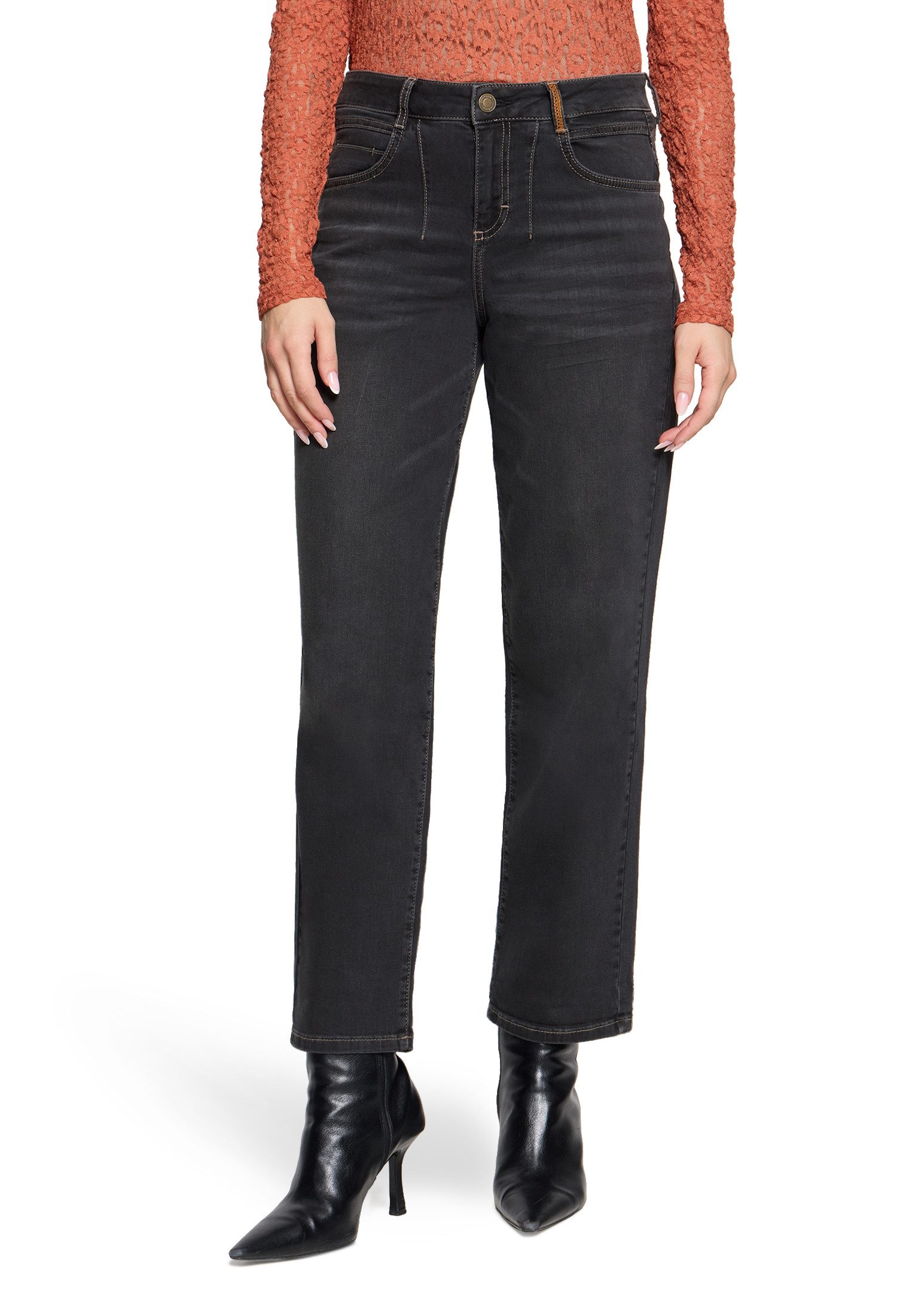 Cartoon Ankle-Jeans Damen Used Look-Jeans mit Waschung