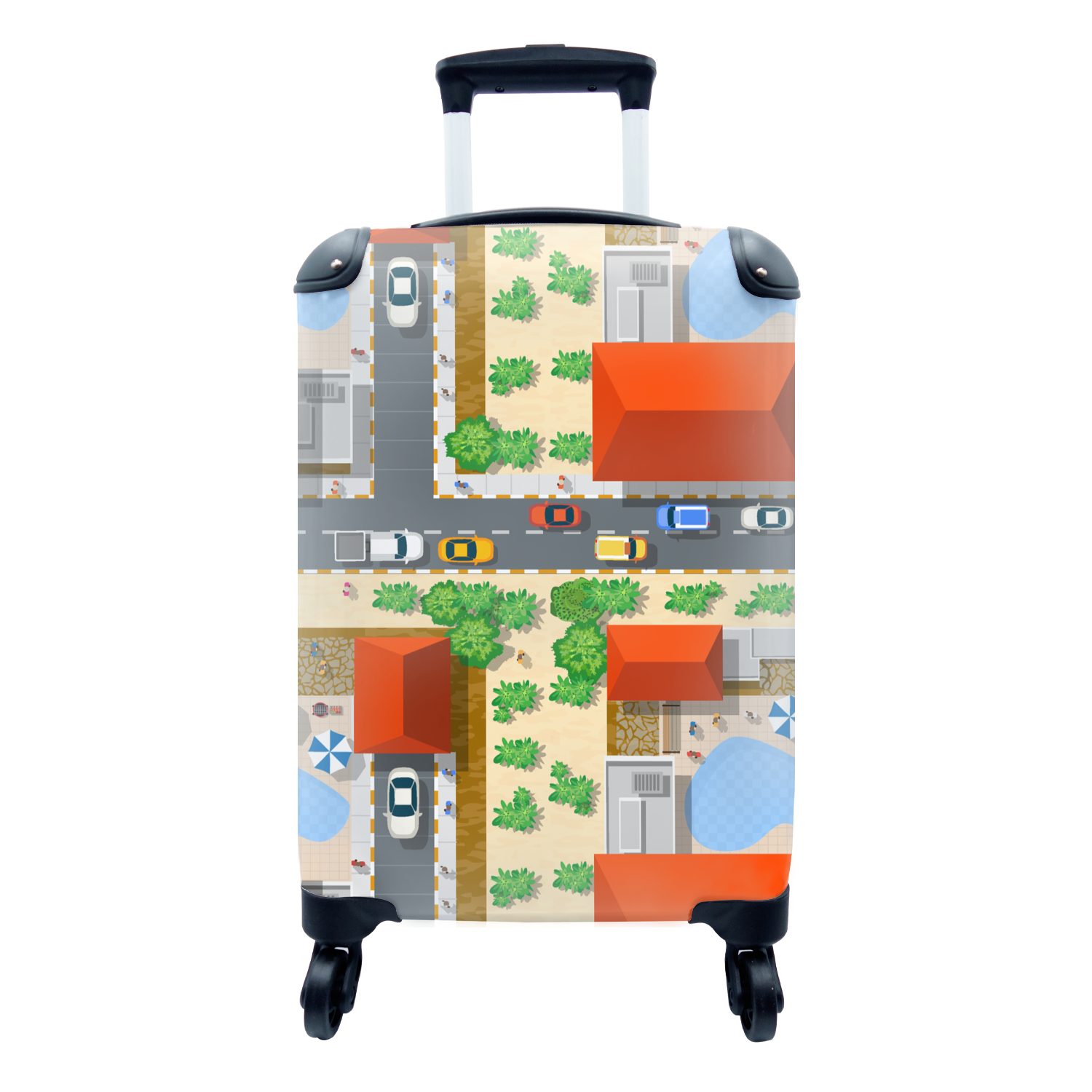 MuchoWow Handgepäckkoffer Auto - Muster - Straßen - Städte, 4 Rollen, Reisetasche mit rollen, Handgepäck für Ferien, Trolley, Reisekoffer
